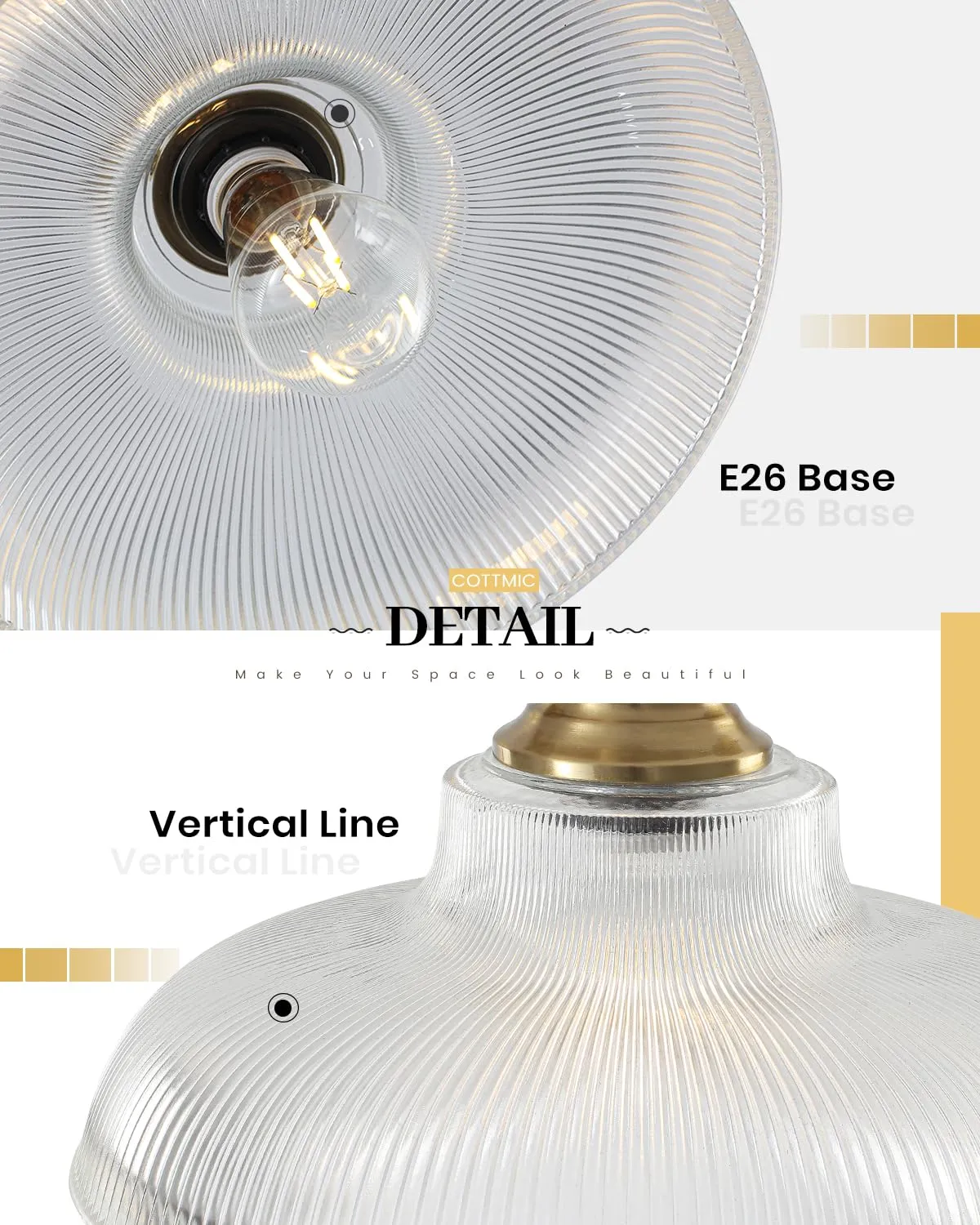 12" Gold Modern Farmhouse Pendant Light 2-Pack - Image 6
