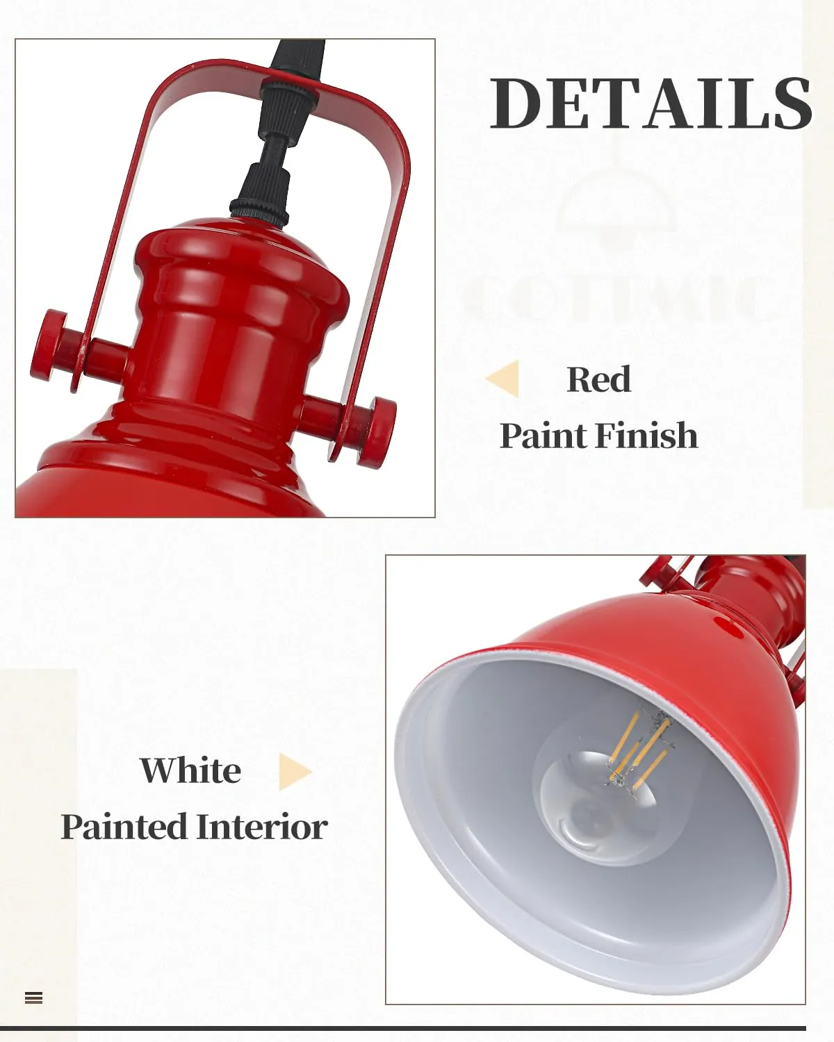 6.5" Red Vintage Farmhouse Pendant Light 3-Pack - Image 4