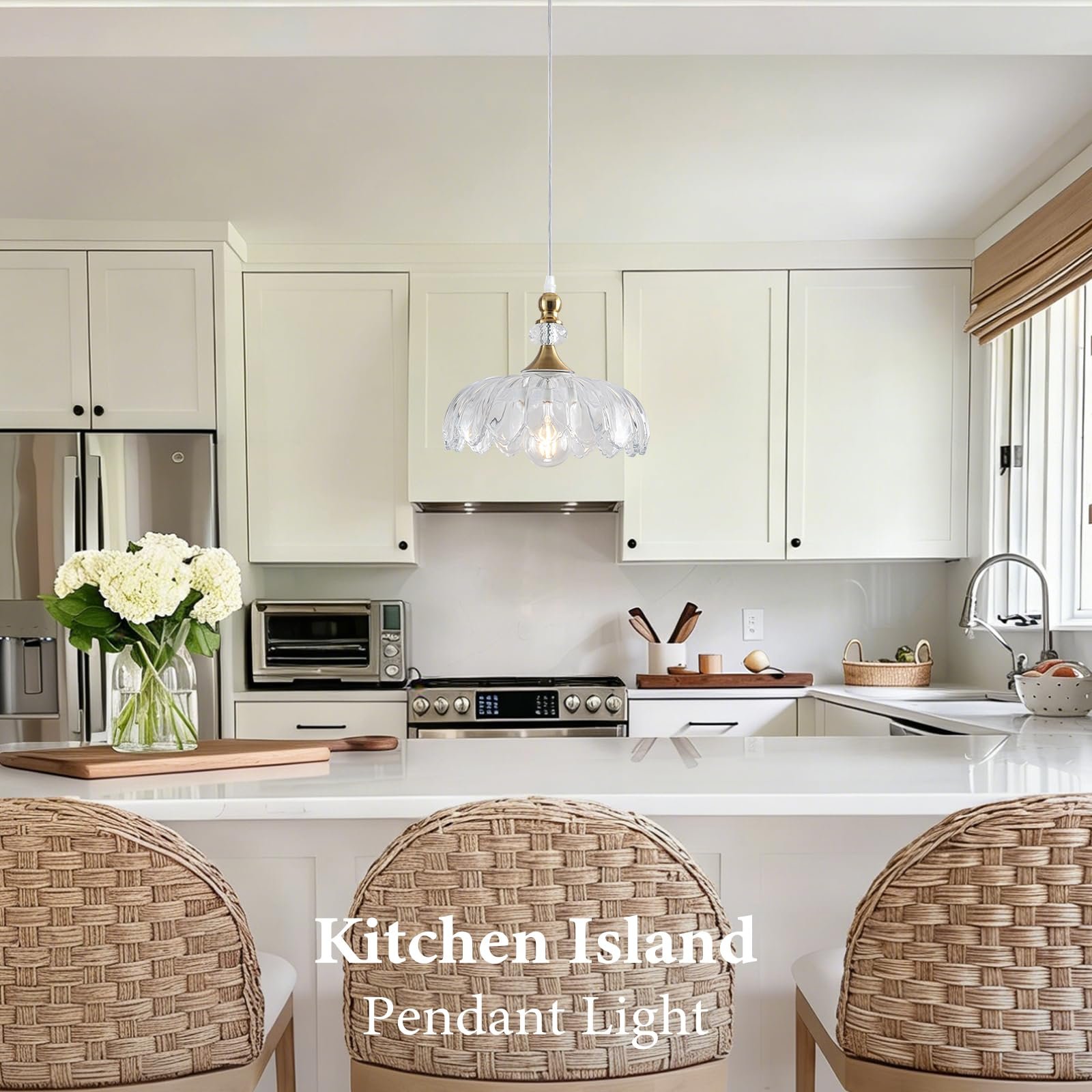 Gold Vintage Pendant Light with Flower Glass Shade - Image 5