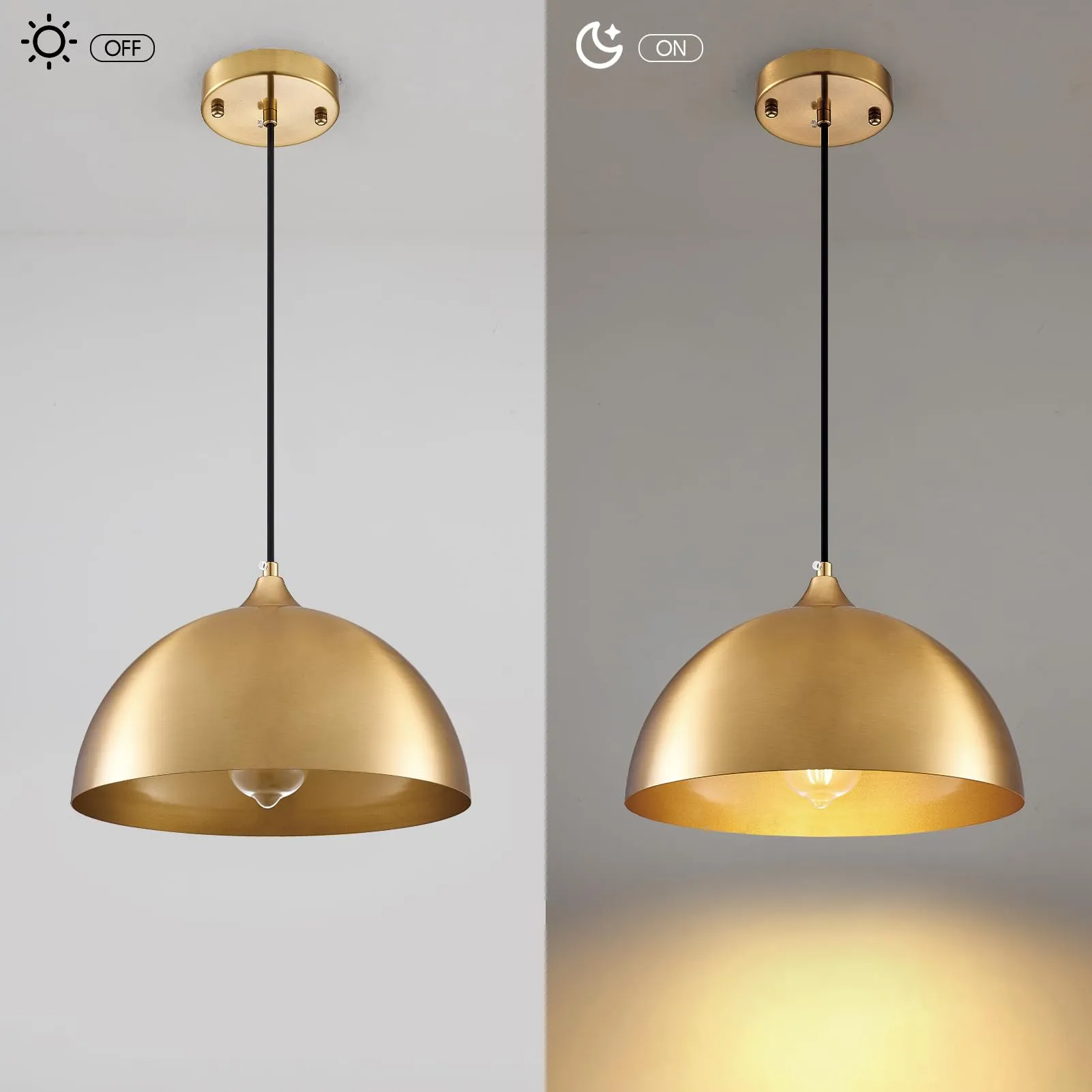 11.8" Gold Industrial Dome Farmhouse Pendant Light 3-Pack - Image 5