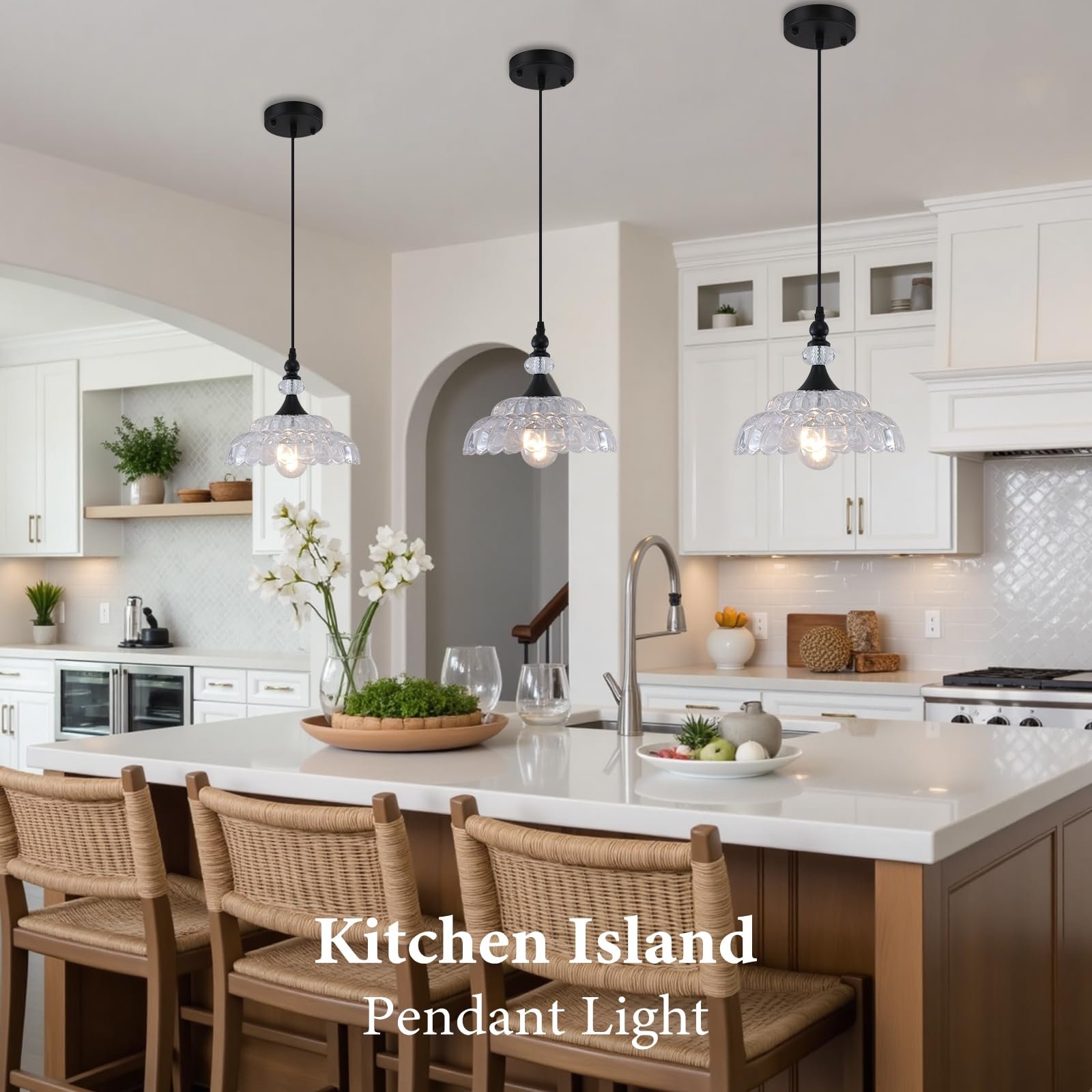 Farmhouse Black Pendant Light with Glass Shade - Image 5
