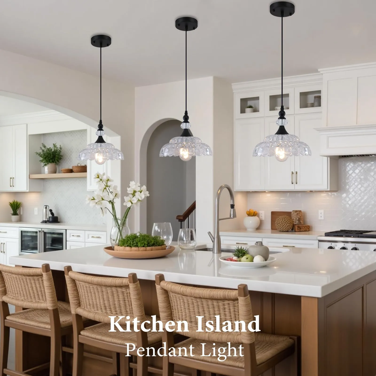 Farmhouse Black Pendant Light with Glass Shade - Image 5