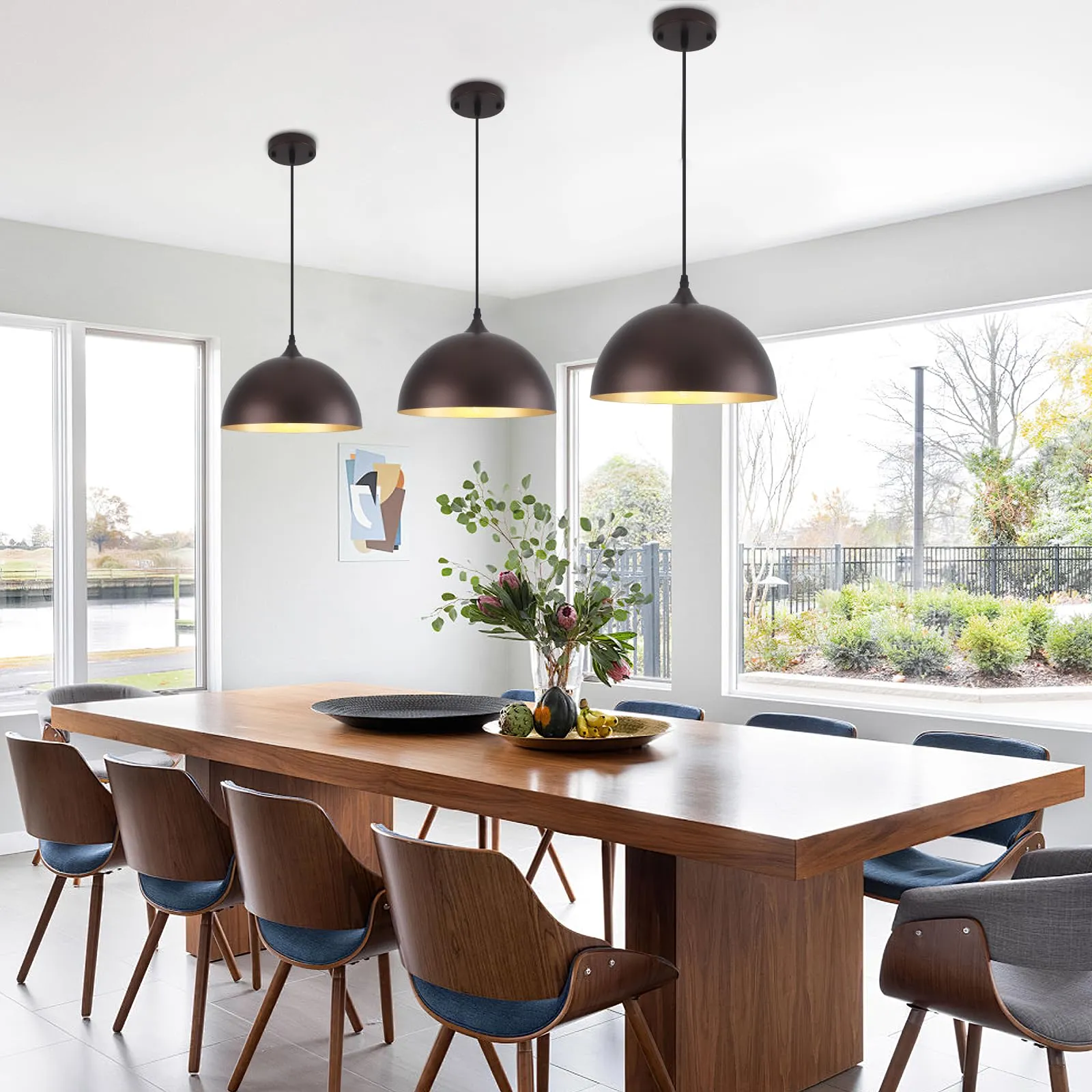 12" Oil-Rubbed Bronze Modern Farmhouse Pendant Light 3-Pack - Image 4