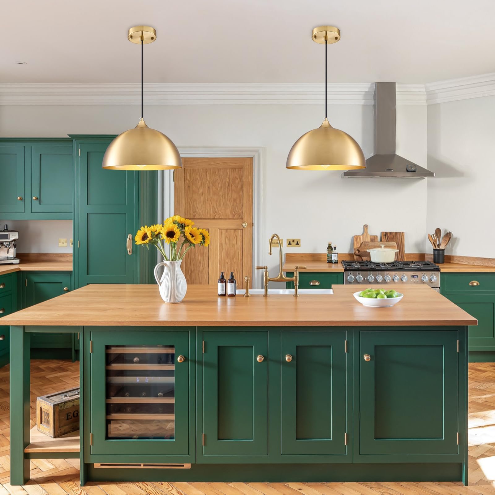 11.8" Gold Modern Farmhouse Pendant Light 2-Pack - Image 8