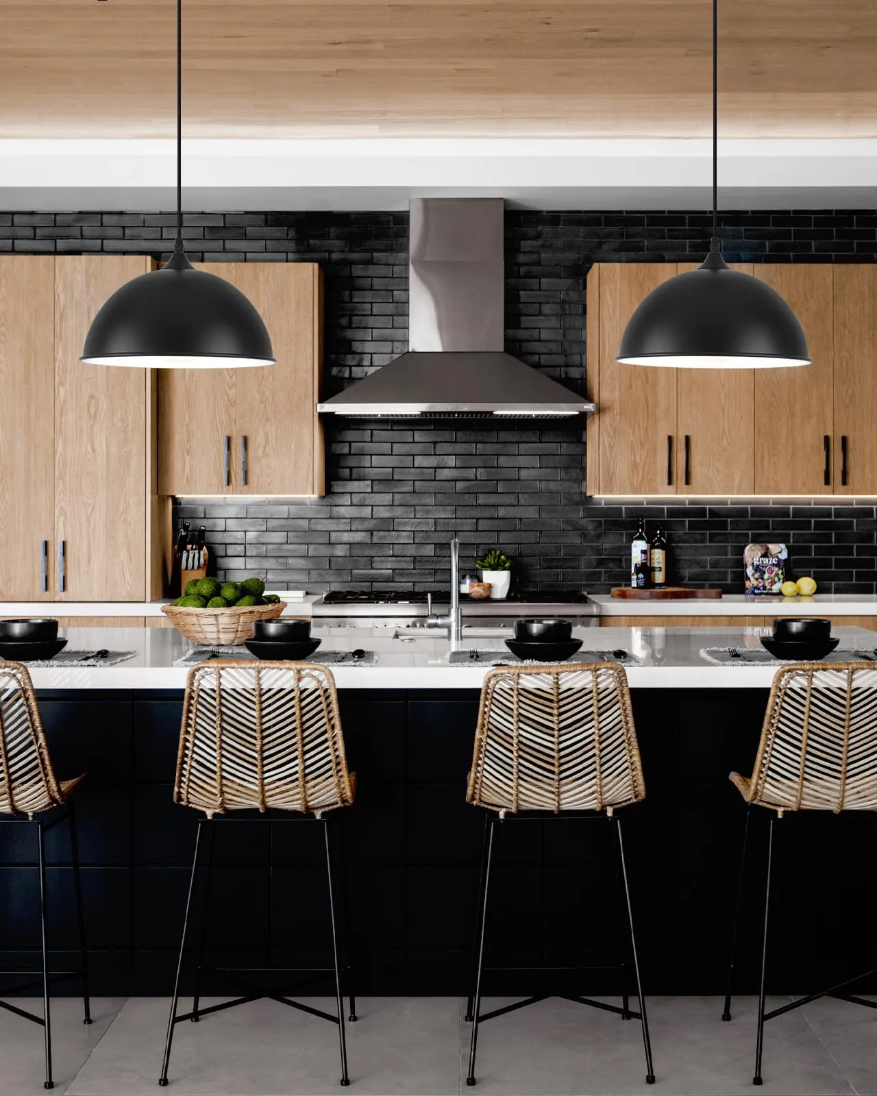 11.8" Black Farmhouse Dome Pendant Light 2-Pack - Image 4