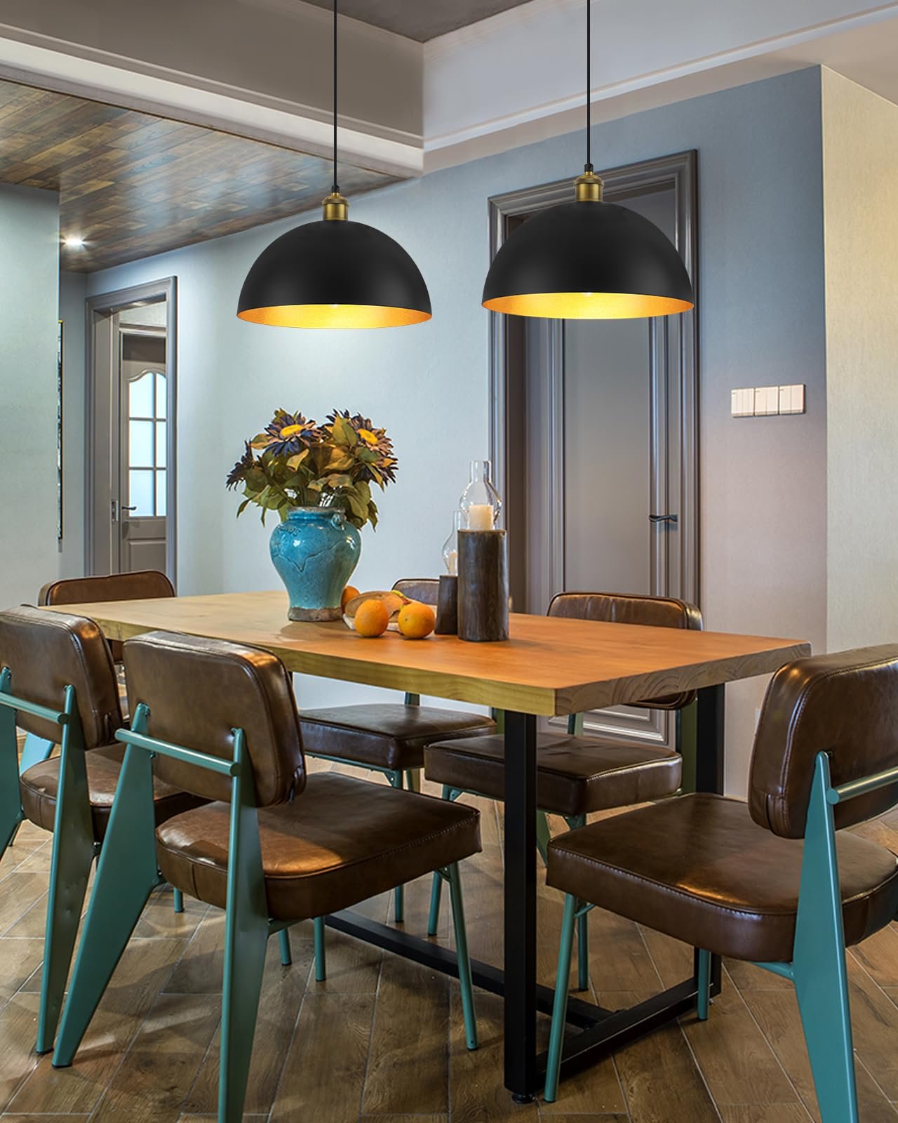 11.8" Black and Gold Farmhouse Dome Pendant Light 2-Pack - Image 5