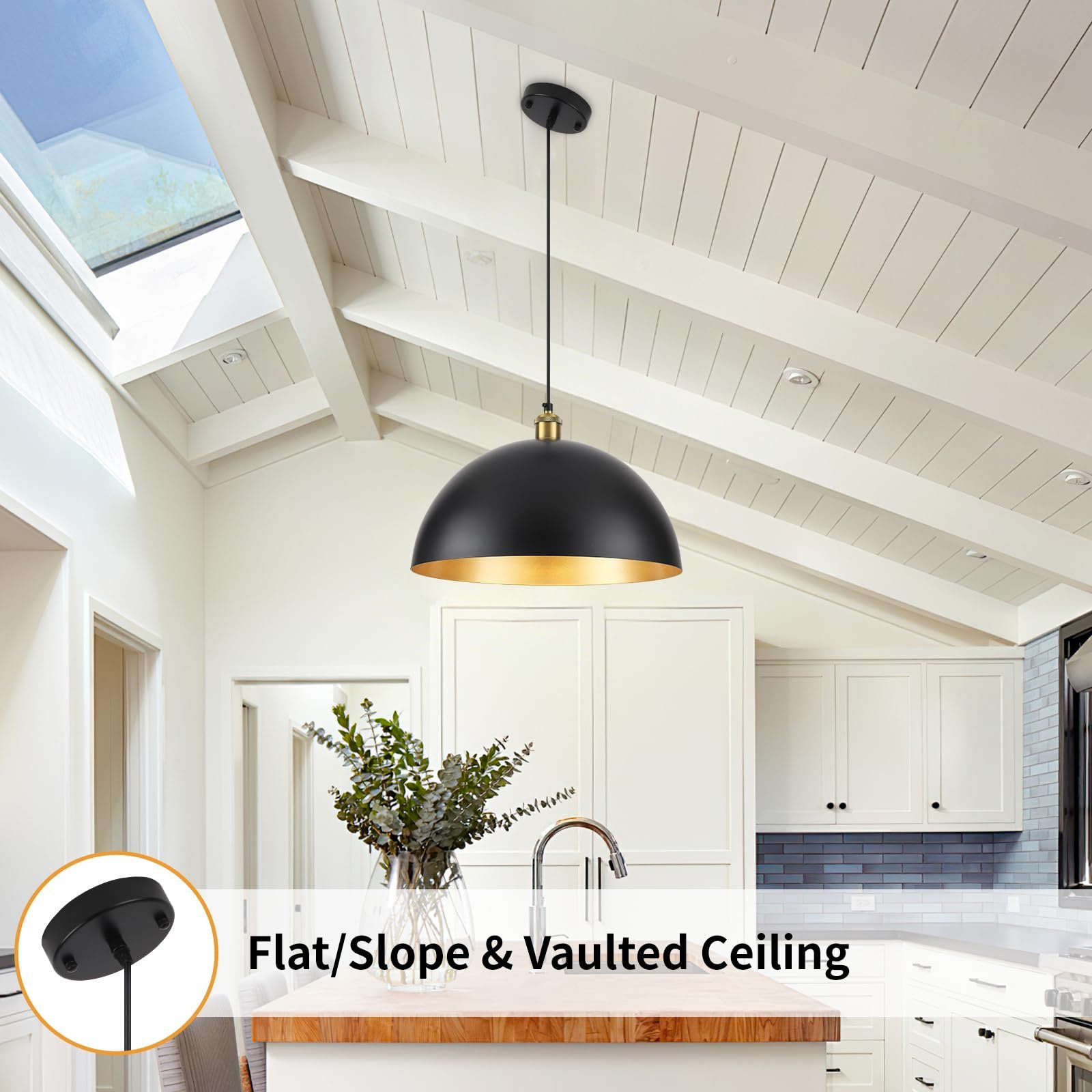 16" Black Vintage Large Dome Pendant Light 2-Pack - Image 7