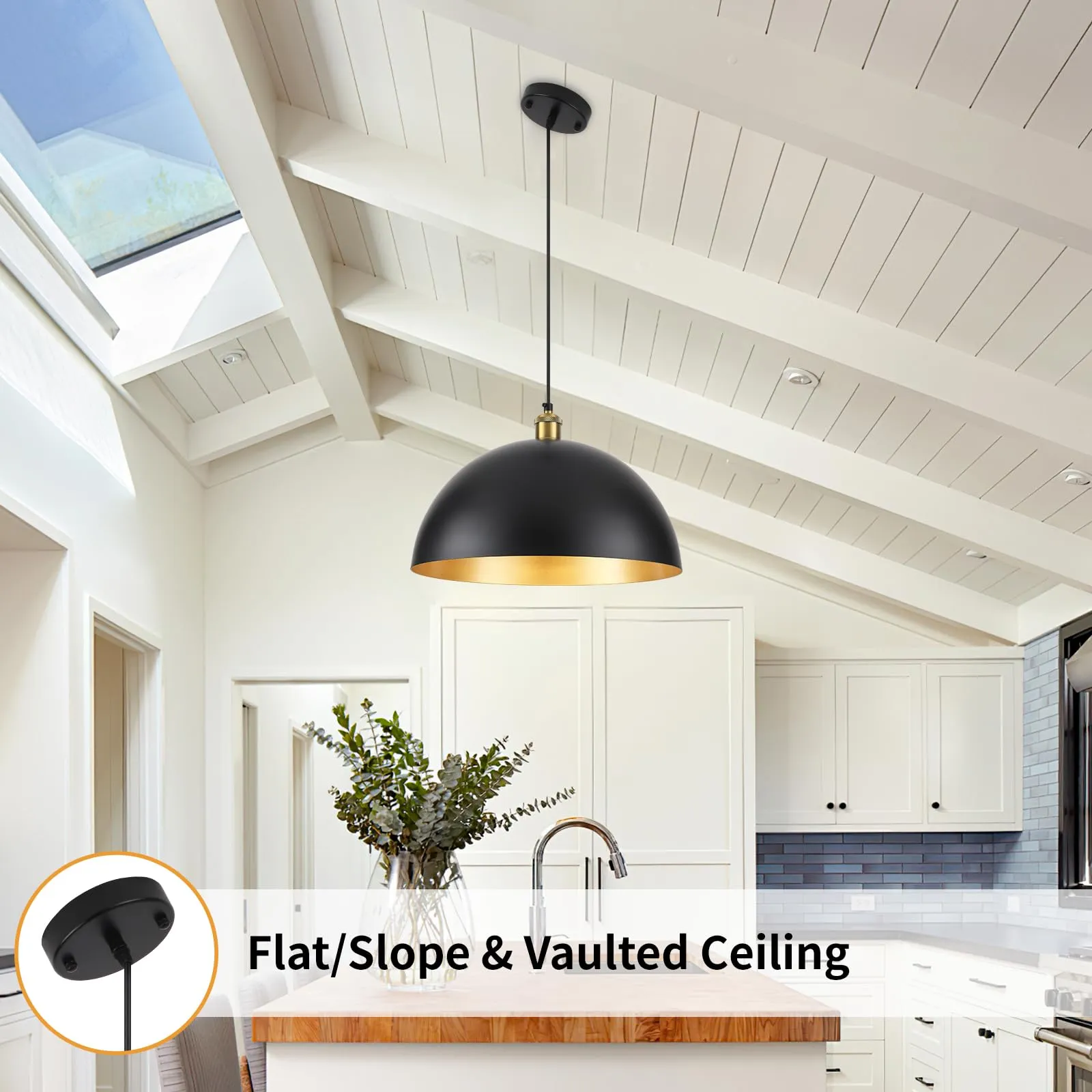 16" Black Vintage Large Dome Pendant Light 2-Pack - Image 7