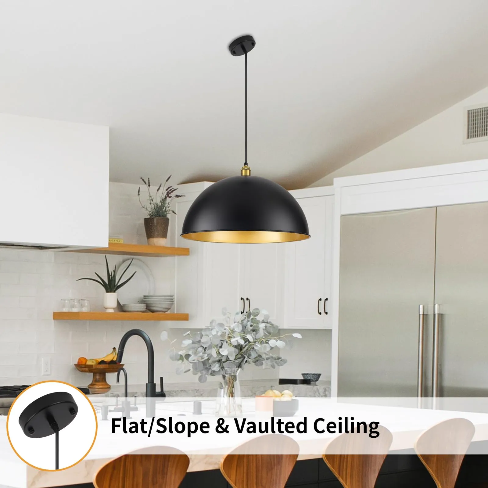 20" Black Vintage Large Farmhouse Pendant Light 2-Pack - Image 8