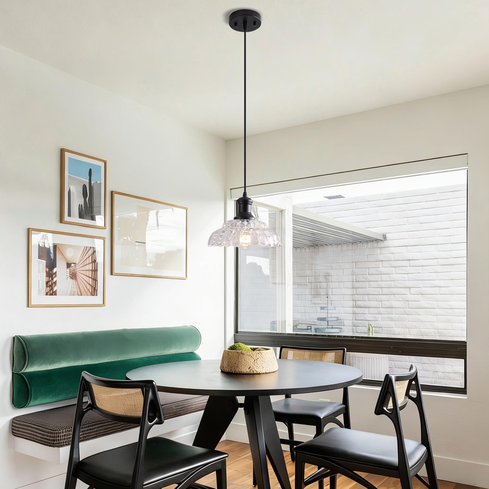 Black Vintage Pendant Light with Flower Glass Shade - Image 5