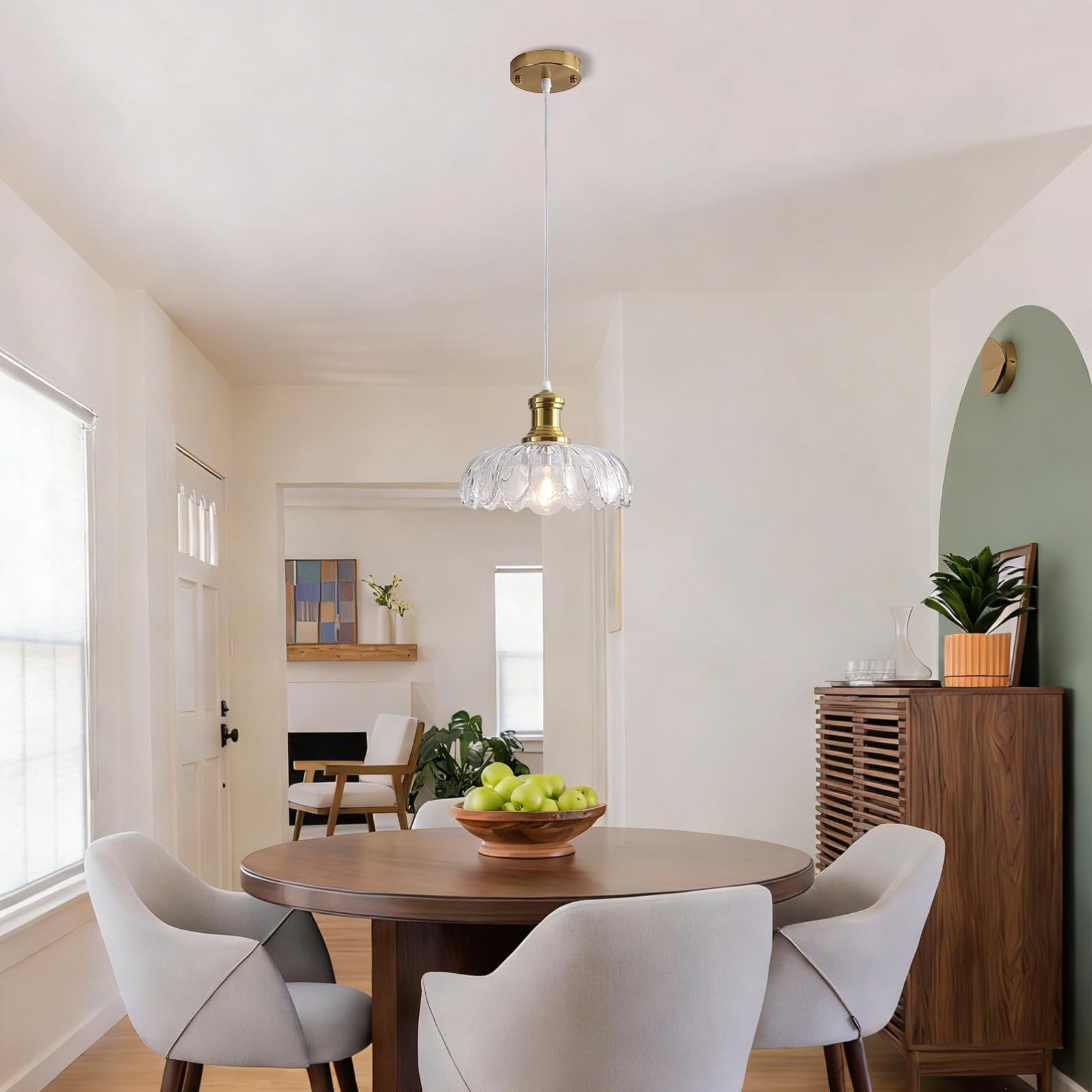 Gold Vintage Farmhouse Pendant Light with Clear Glass Shade - Image 5