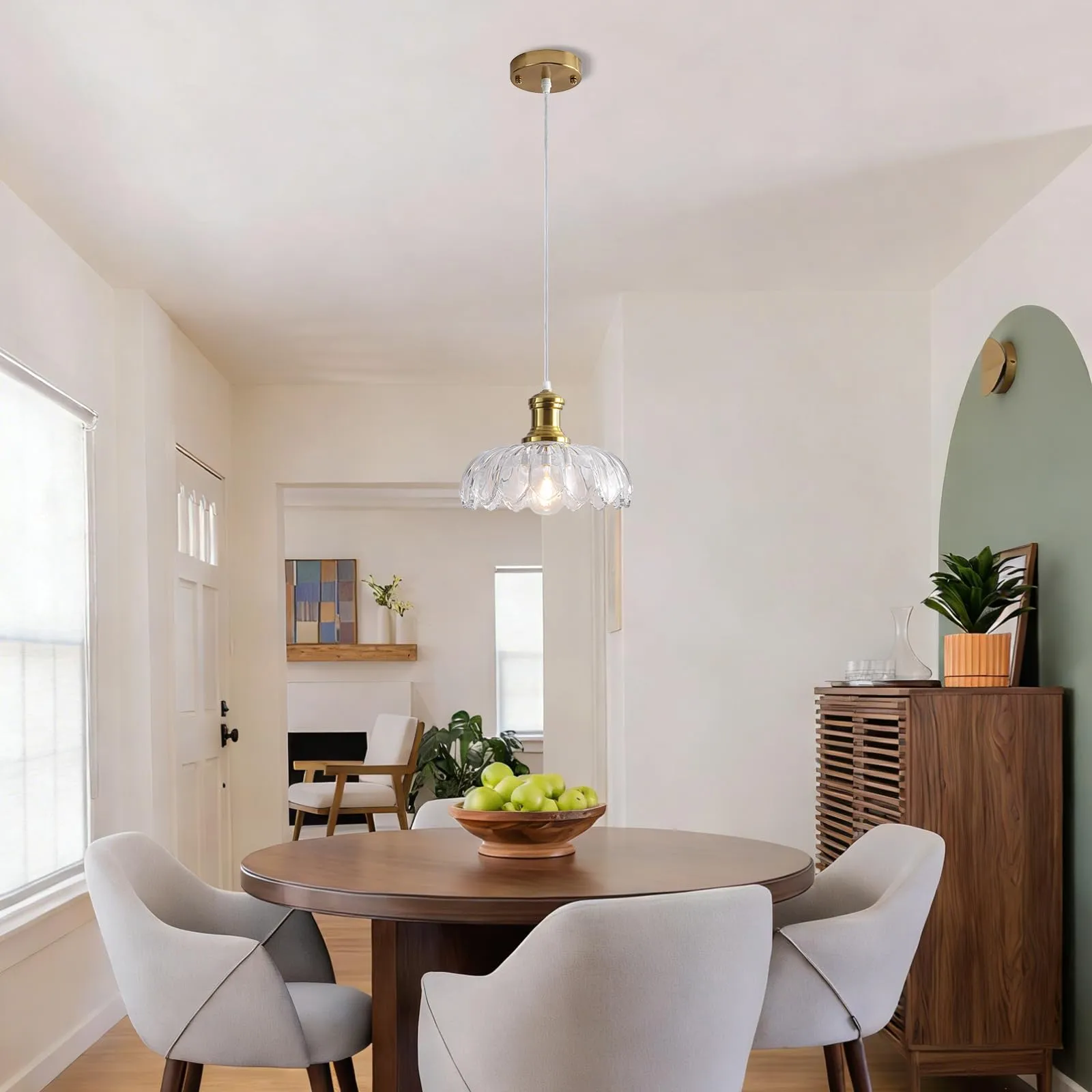 Gold Vintage Farmhouse Pendant Light with Clear Glass Shade - Image 5