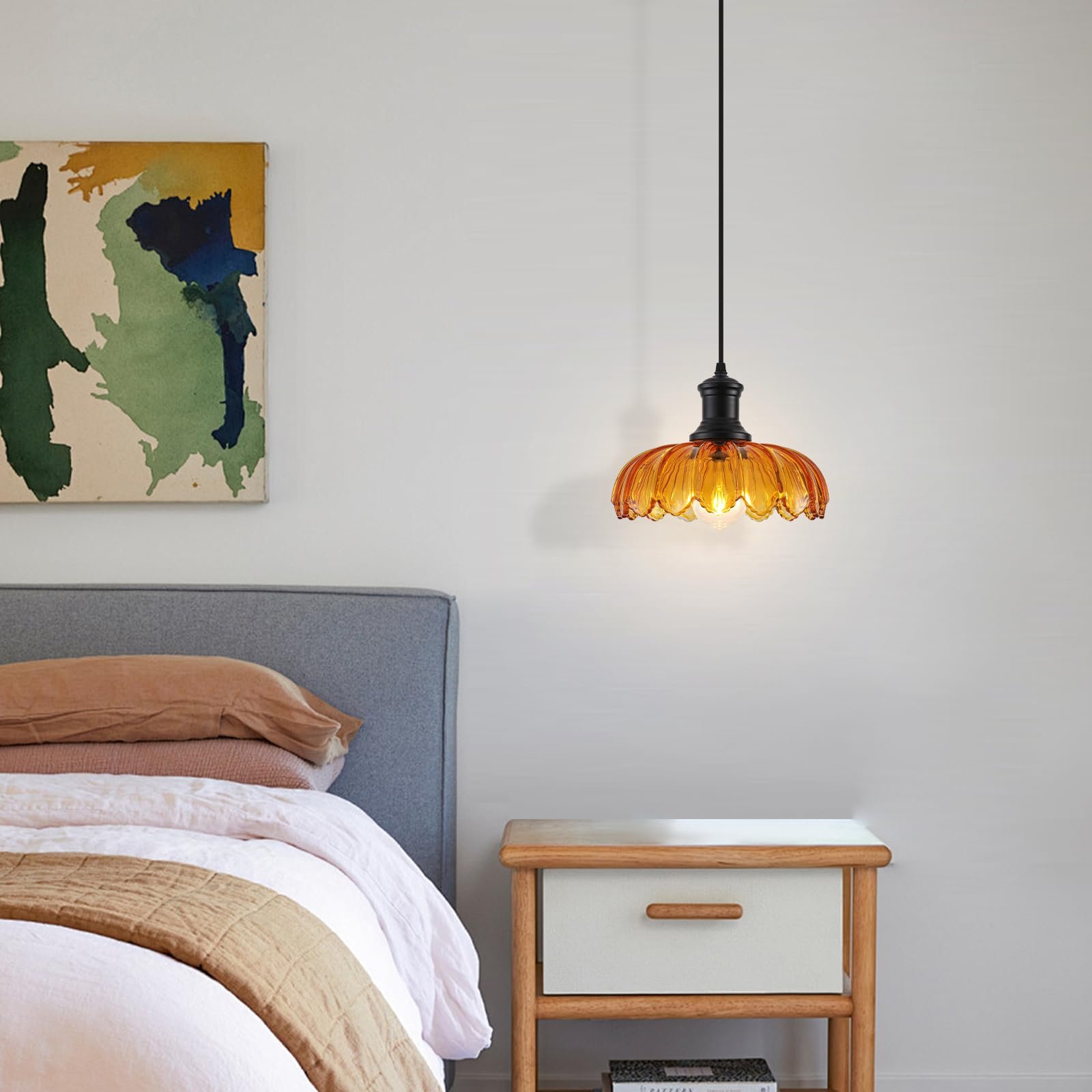 Orange Vintage Pendant Light with Glass Shade - Image 5