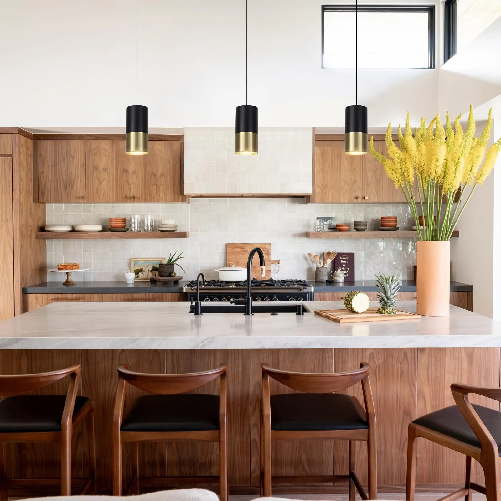 Black and Gold Small Modern Pendant Light 4000K 3-Pack - Image 4