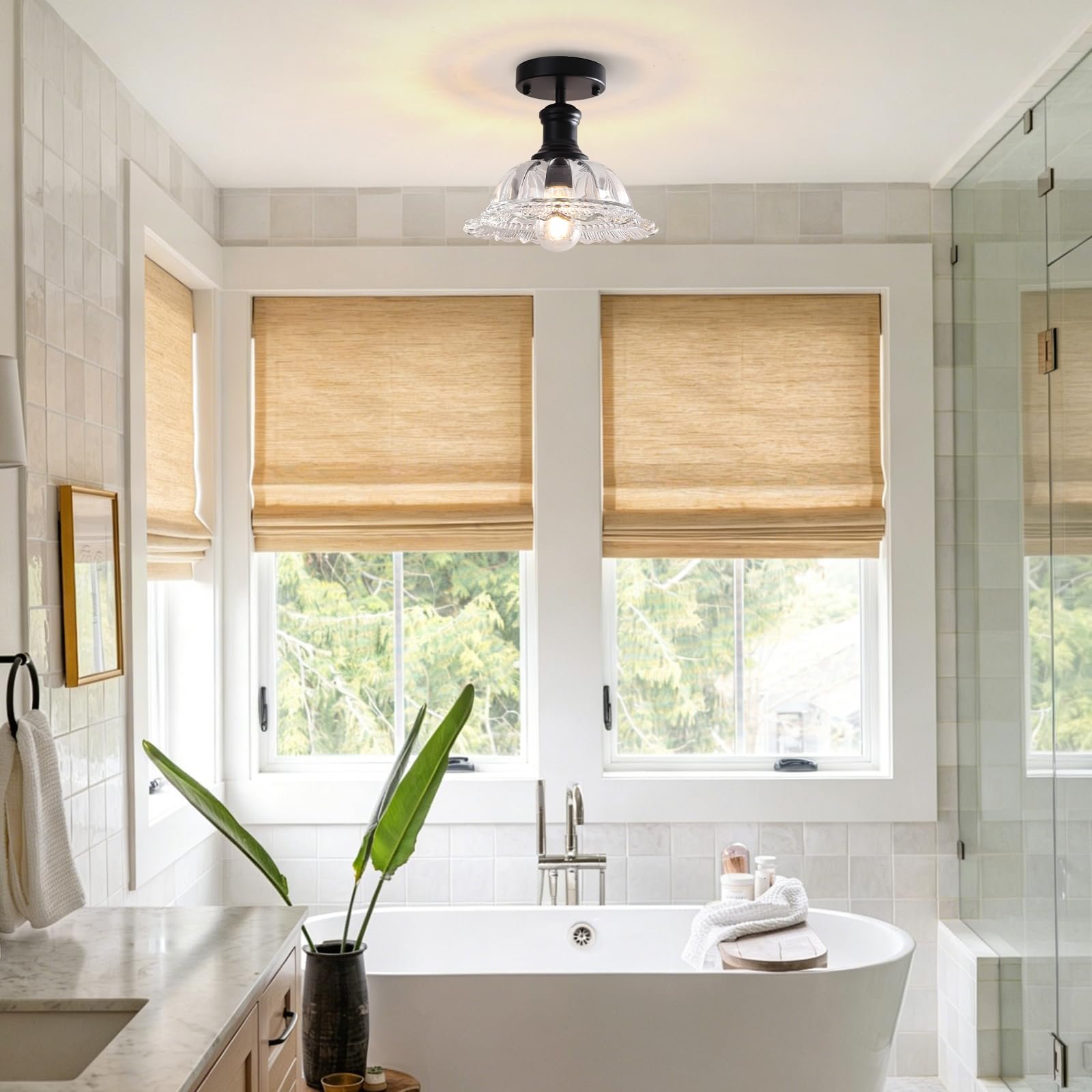 Vintage Glass Semi Flush Mount Ceiling Light - Image 5