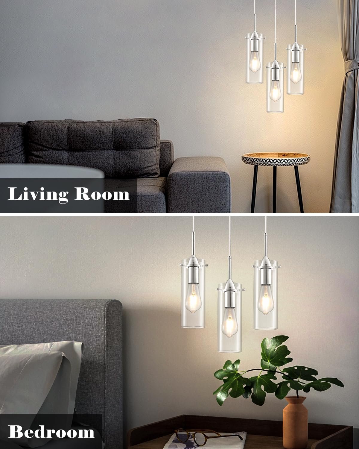 Chrome Modern Glass Pendant Light 3-Pack - Image 5