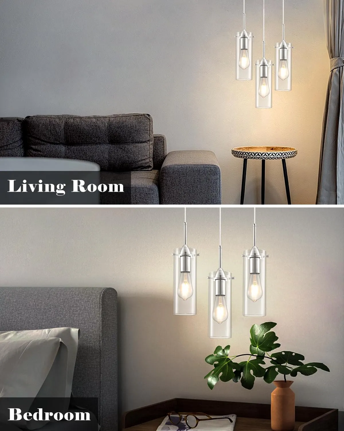 Chrome Modern Glass Pendant Light 3-Pack - Image 5