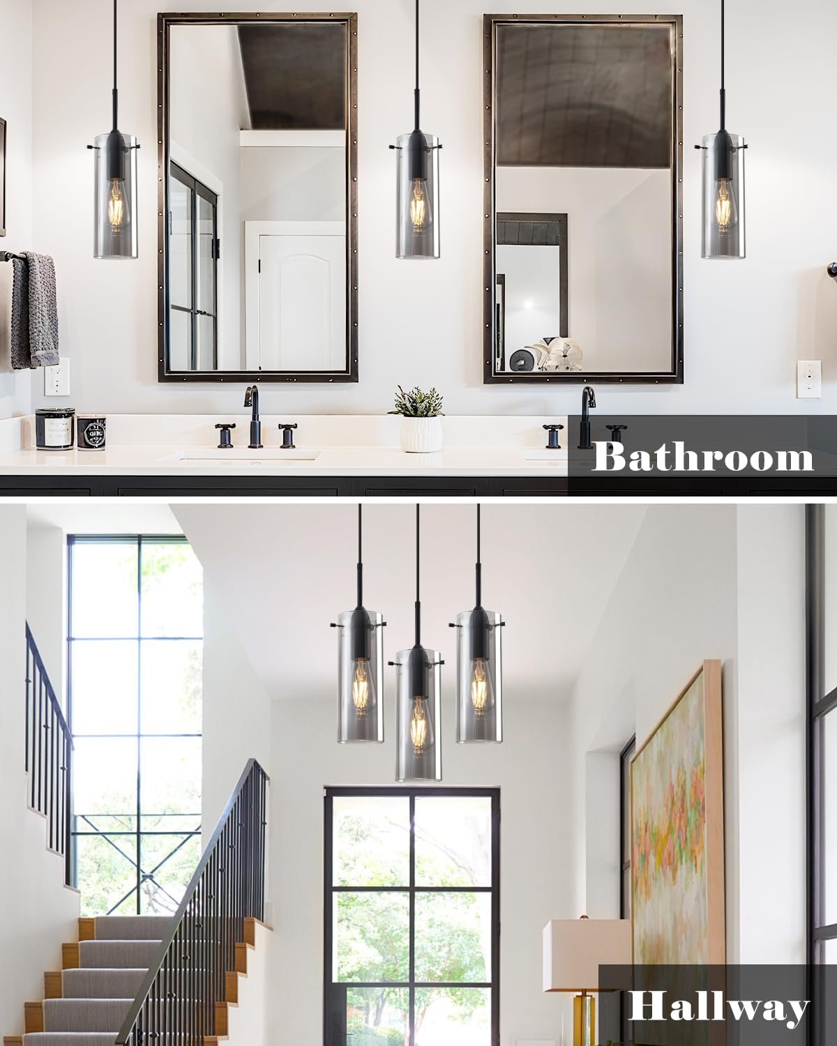 Smoke Gray Modern Glass Pendant Light 3-Pack - Image 3