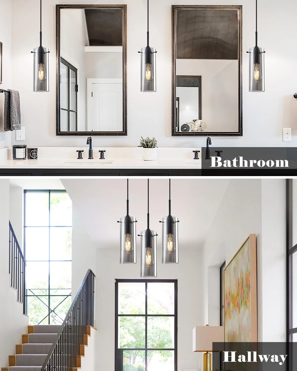 Smoke Gray Modern Glass Pendant Light 3-Pack - Image 3