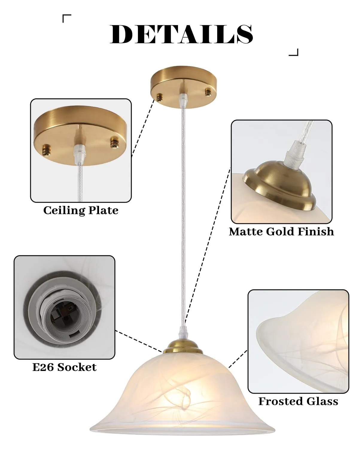 Vintage Gold Frosted Glass Pendant Light 11.8" - Image 6