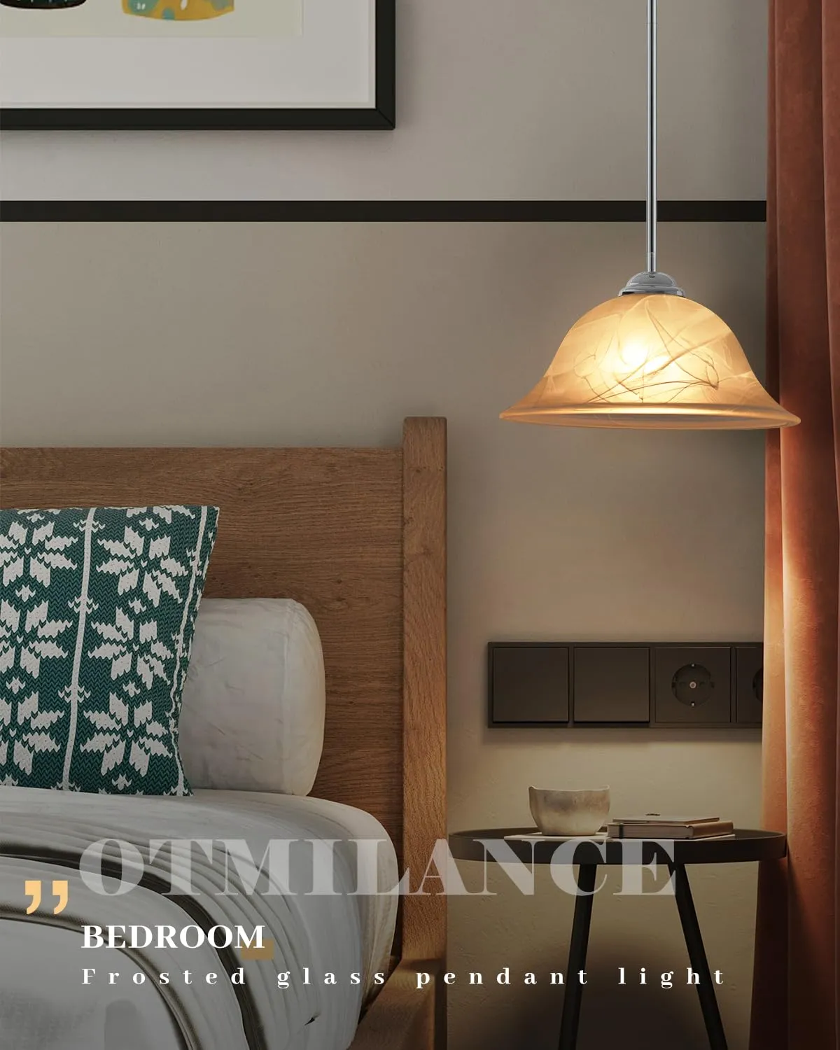 Chrome Farmhouse Frosted Glass Pendant Light 11.8" with Rod 2-Pack - Image 4