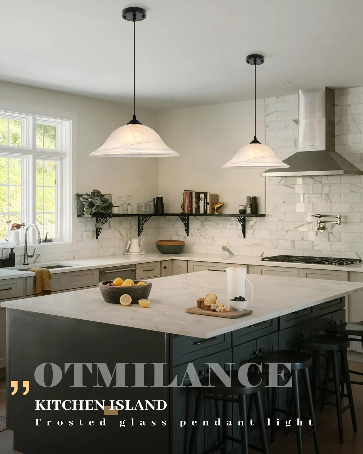 Black Oversized Farmhouse Frosted Glass Pendant Light 16" - Image 5