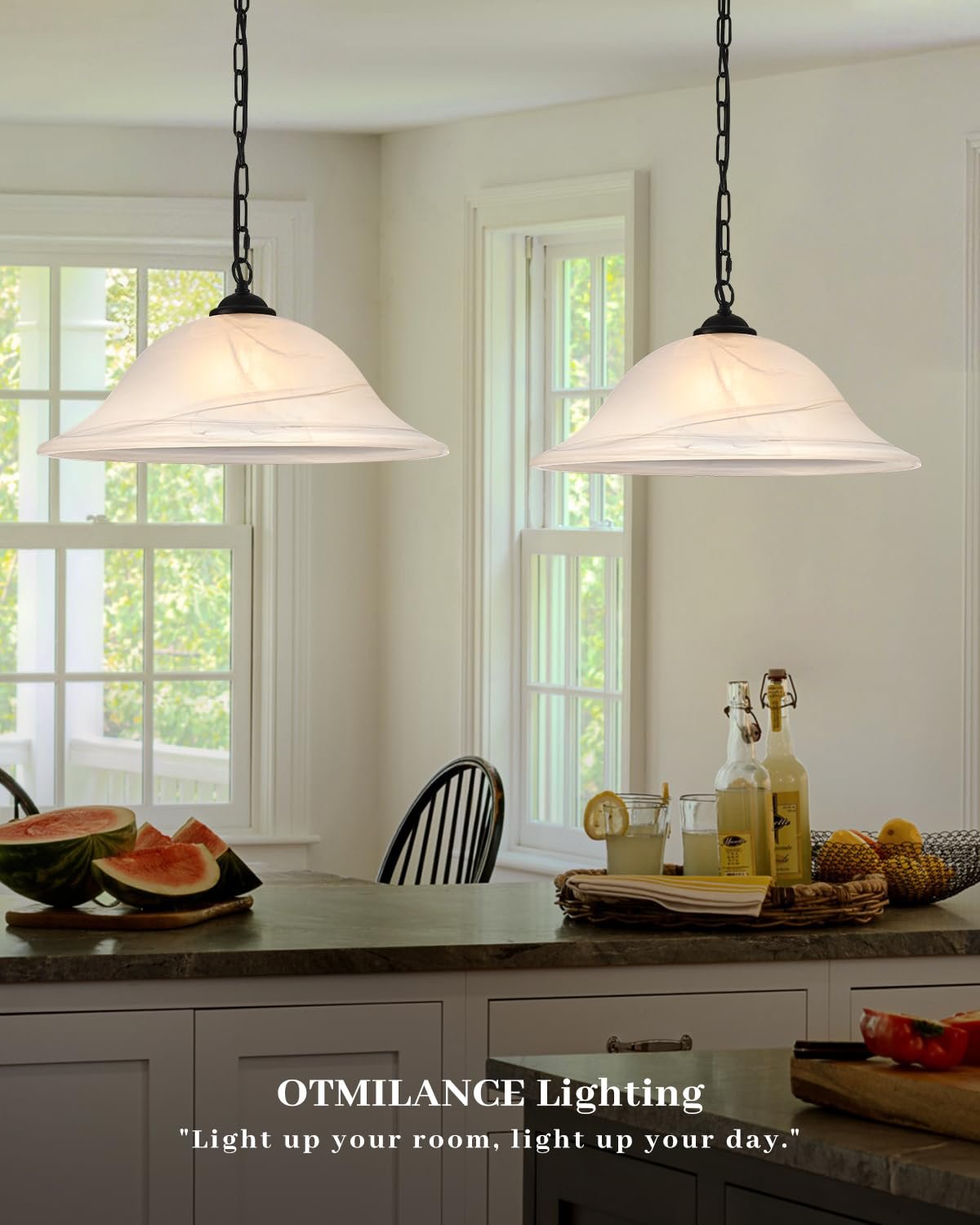 Black Farmhouse Milk Glass Pendant Light 16" with Chain - Image 5