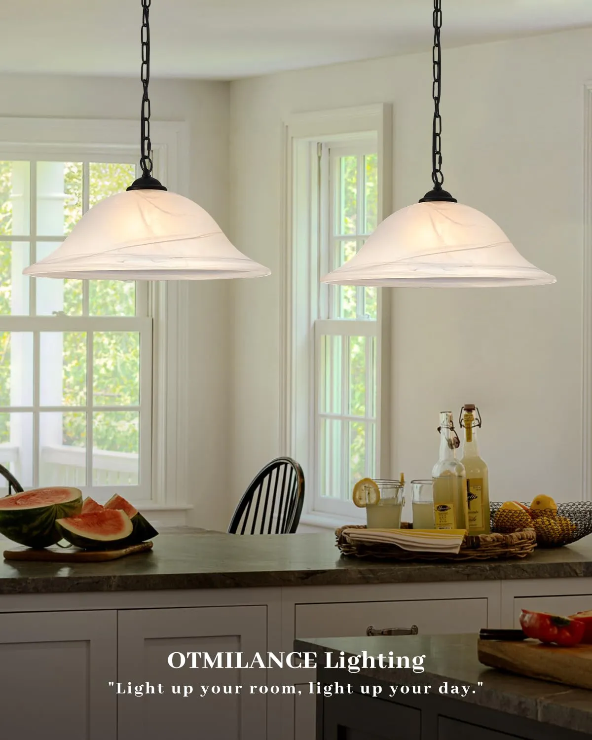 Black Farmhouse Milk Glass Pendant Light 16" with Chain - Image 5