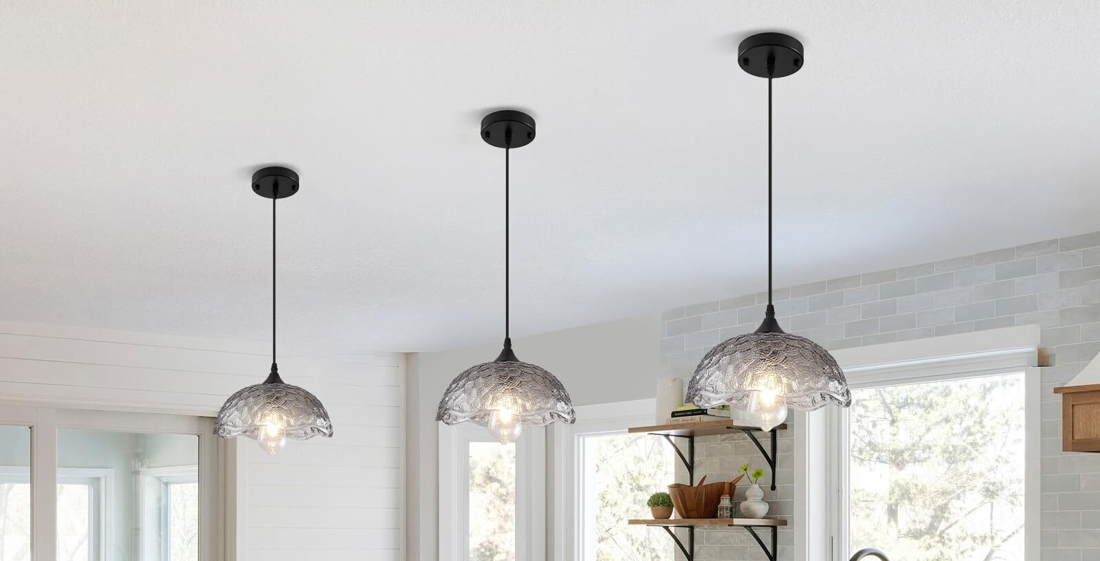 Gray Vintage Pendant Light with Glass Shade - Image 5