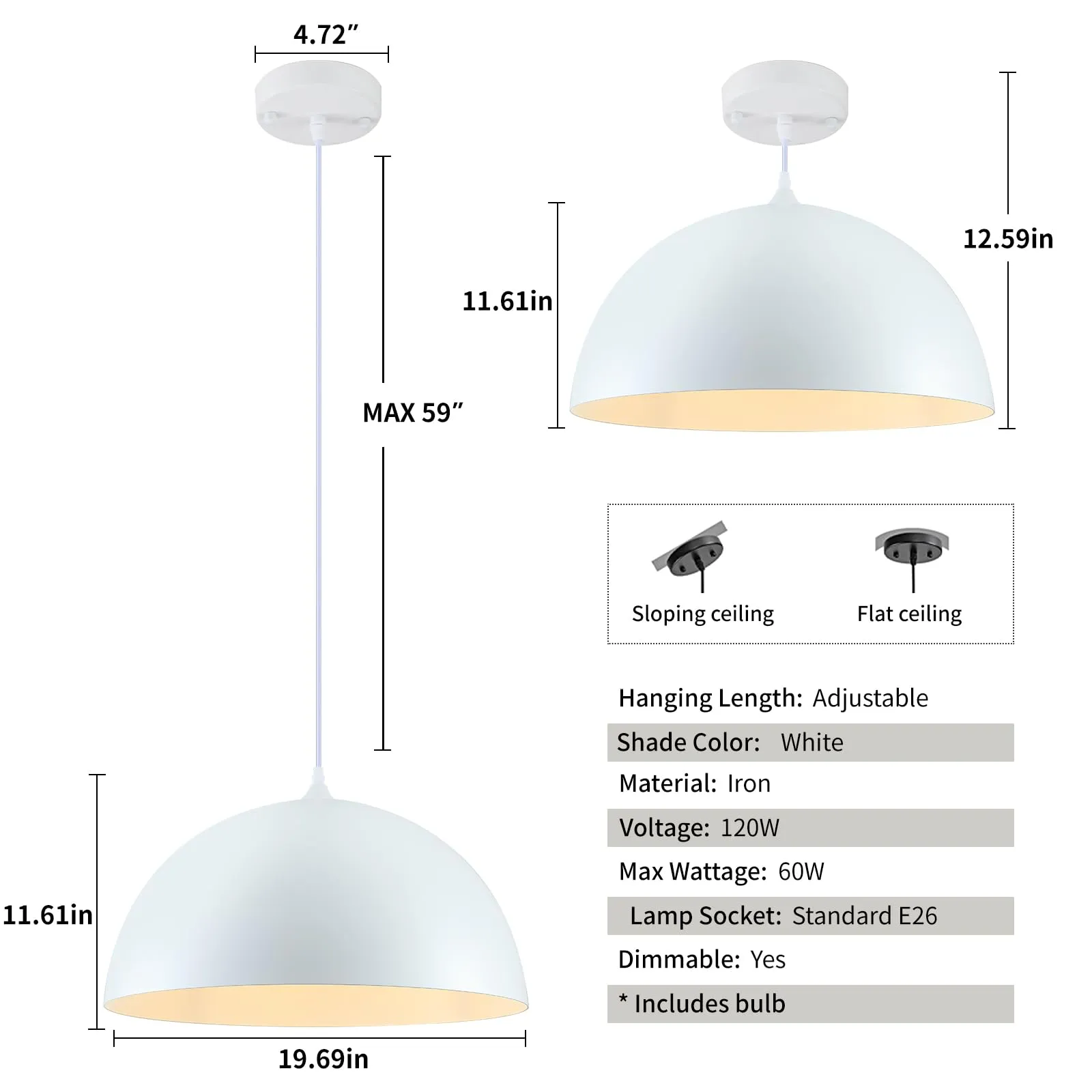 19.7" White Oversized Farmhouse Pendant Light 2-Pack - Image 5