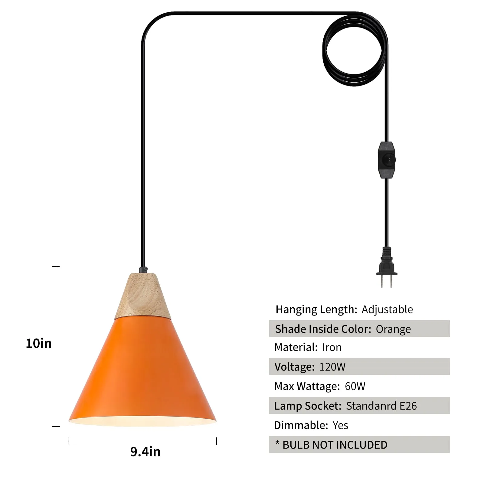 9.4" Orange Plug-in Pendant Light 2-Pack - Image 4