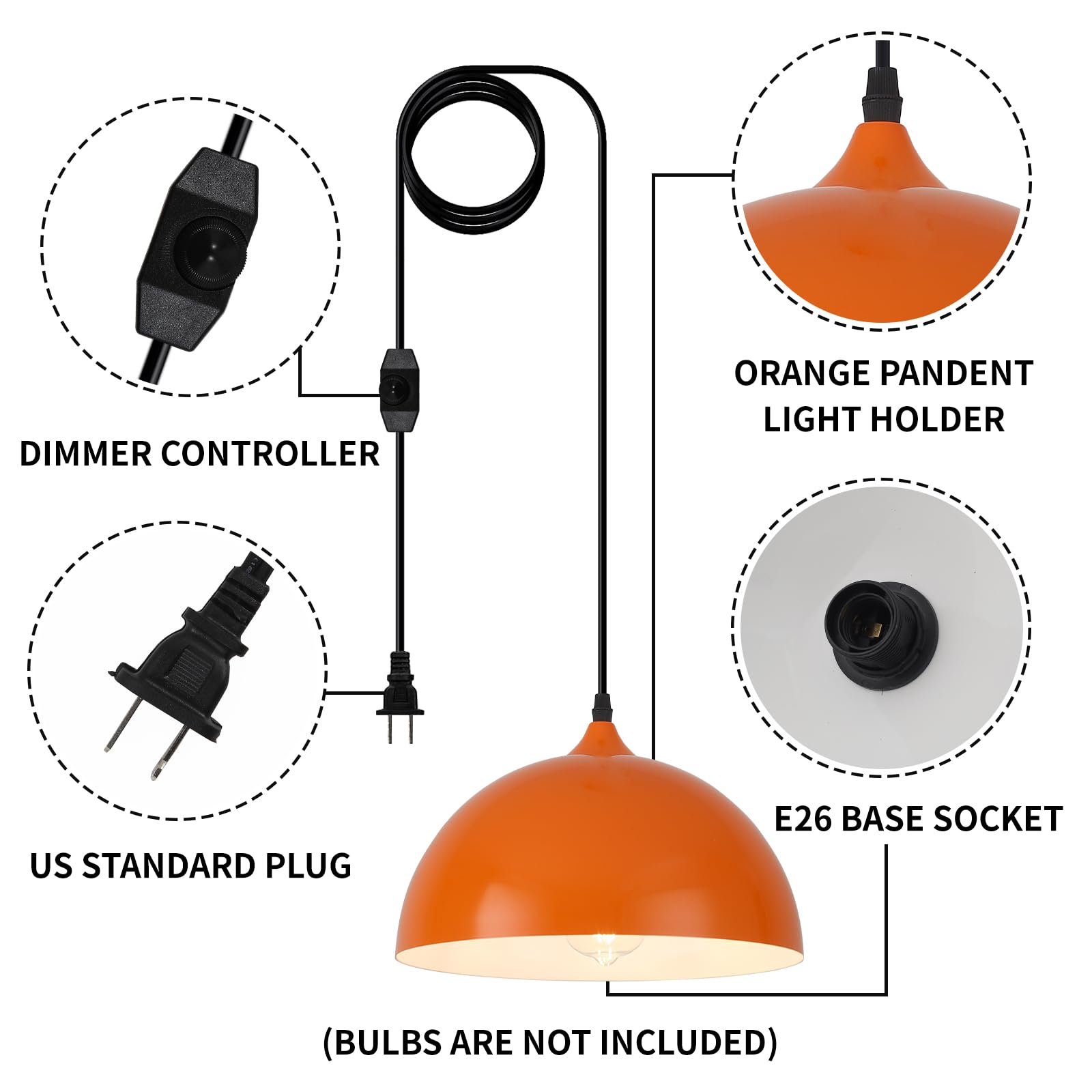 11.8" Orange Modern Plug-in Pendant Light 2-Pack - Image 4