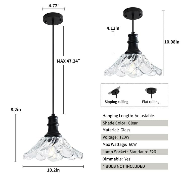 Black Modern Farmhouse Pendant Light with Clear Glass - Image 4