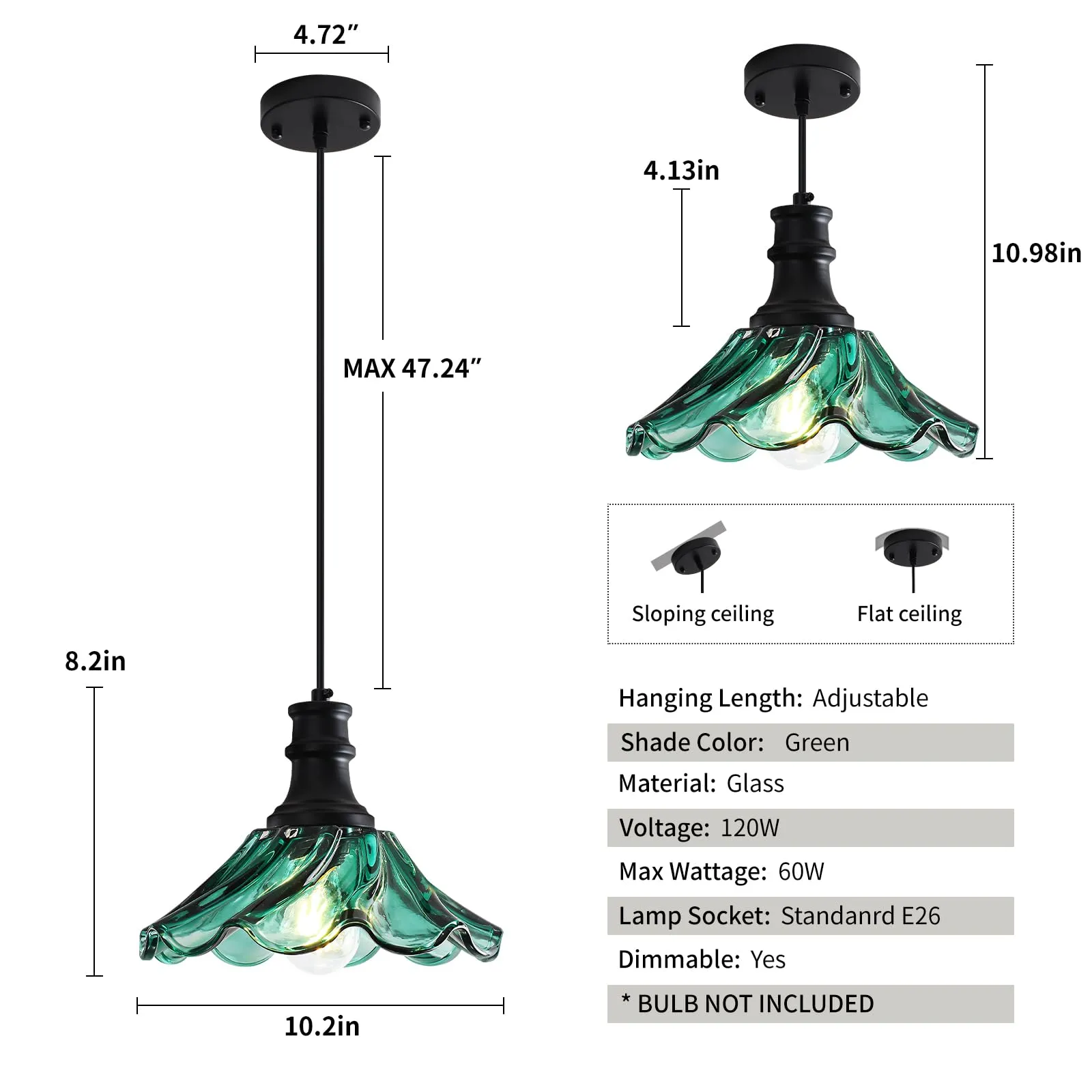 10" Black and Green Farmhouse Pendant Light 2-Pack - Image 3