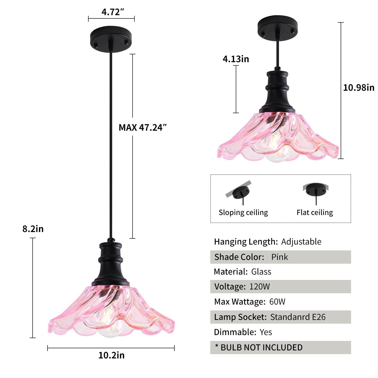 10" Black and Pink Farmhouse Pendant Light 2-Pack - Image 3