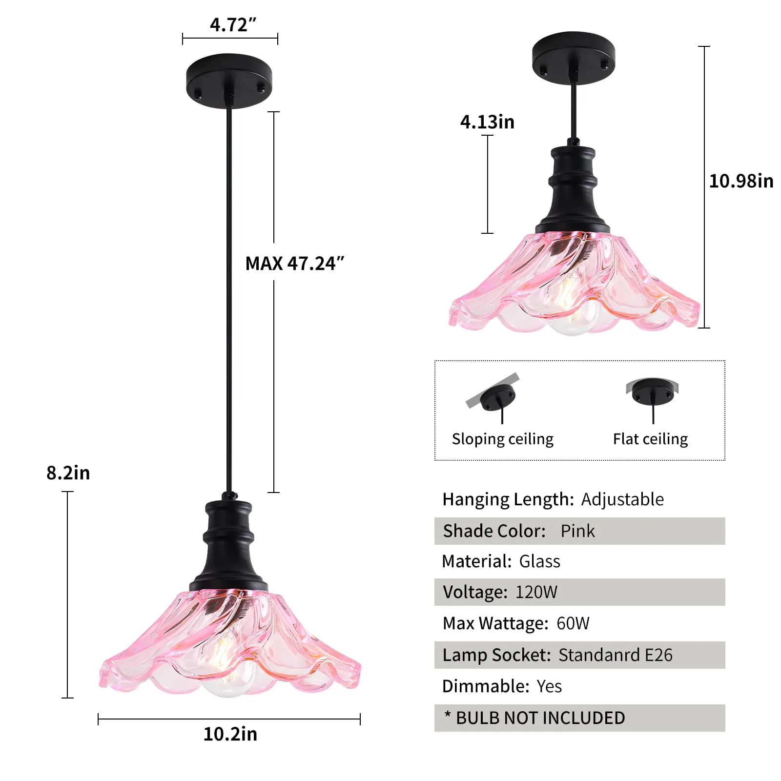 10" Black and Pink Farmhouse Pendant Light 2-Pack - Image 3