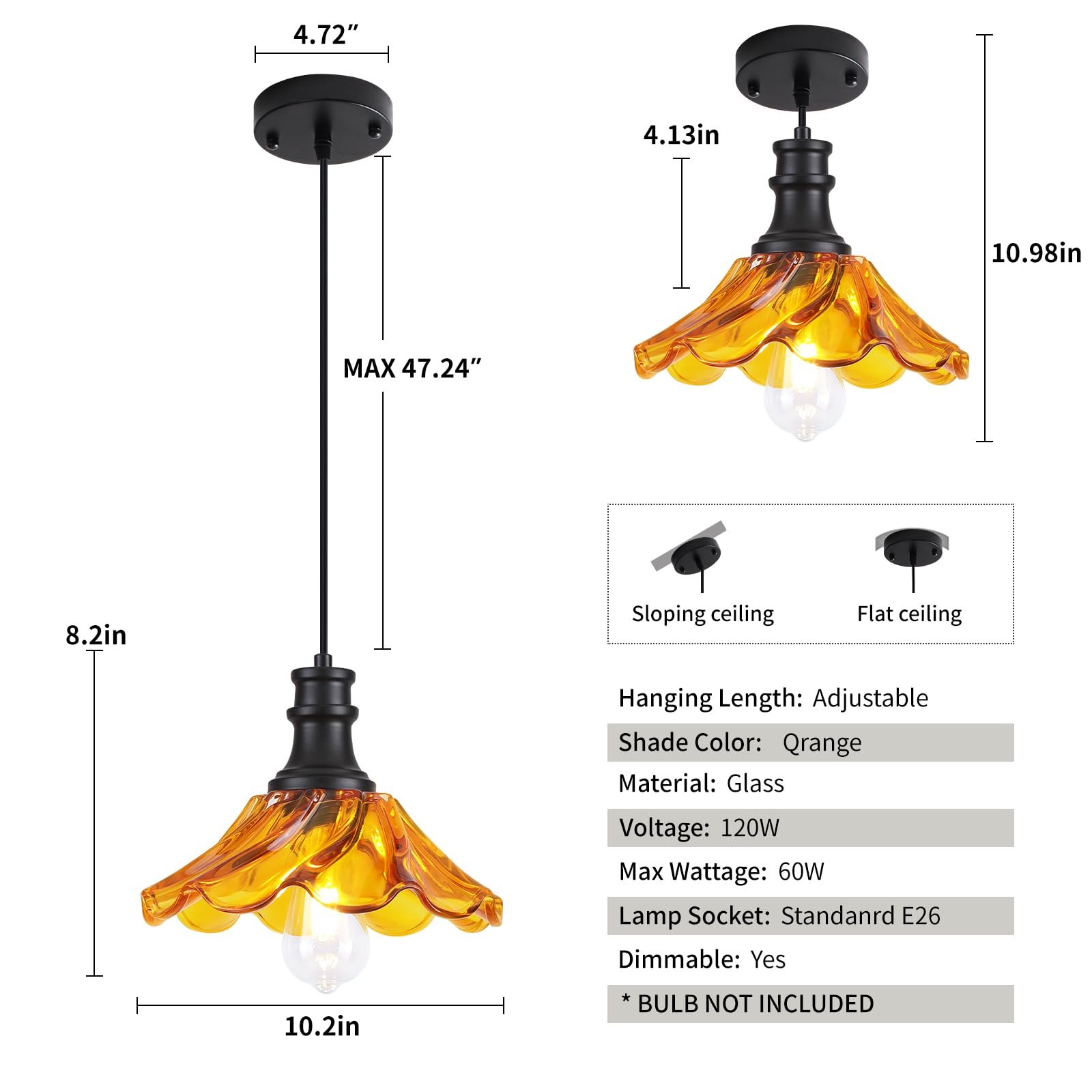 10" Black and Orange Farmhouse Pendant Light 2-Pack - Image 3