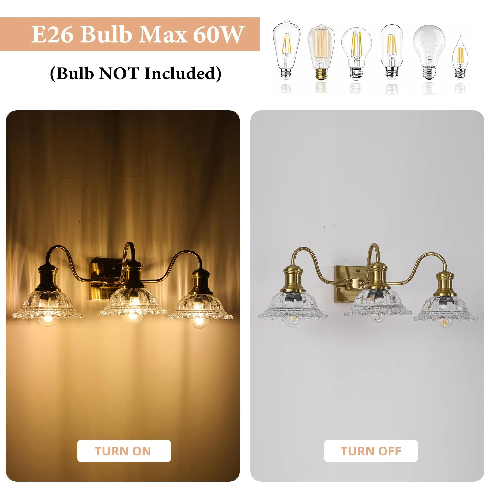 Champagne Gold 3-Light Bathroom Light with Clear Glass Shade - Image 3