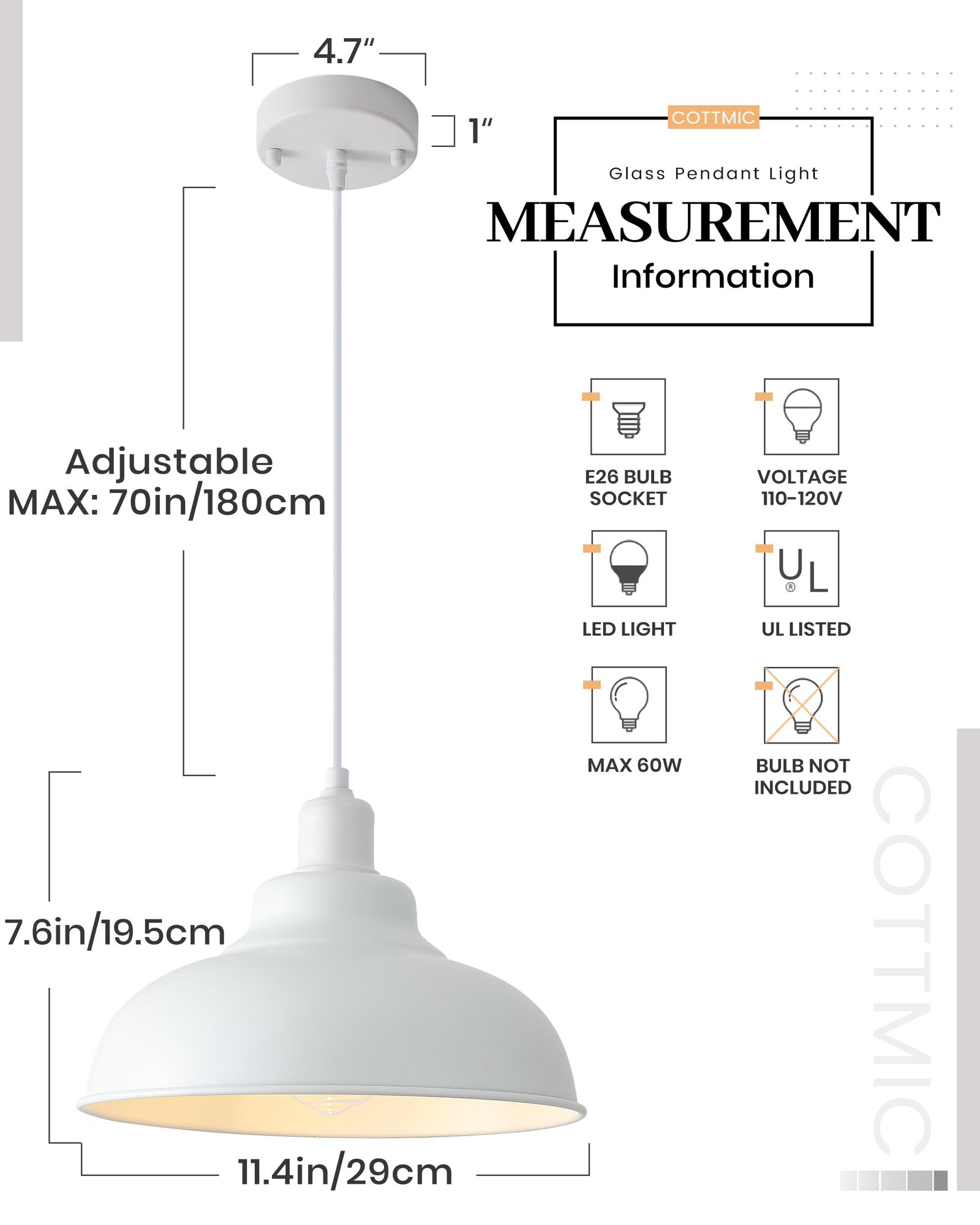 11.4" White Farmhouse Modern Pendant Light 2-Pack - Image 5