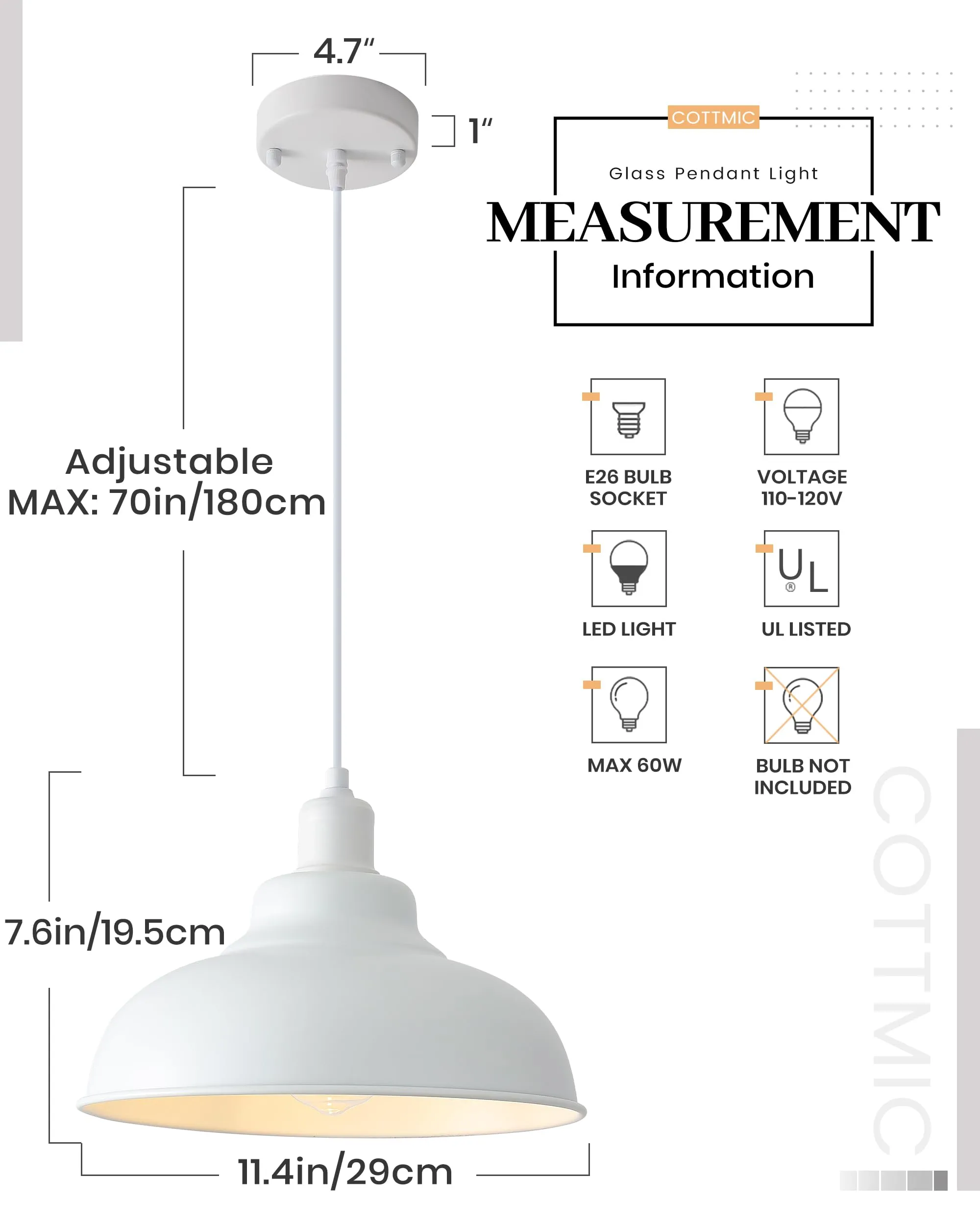 11.4" White Farmhouse Modern Pendant Light 2-Pack - Image 5