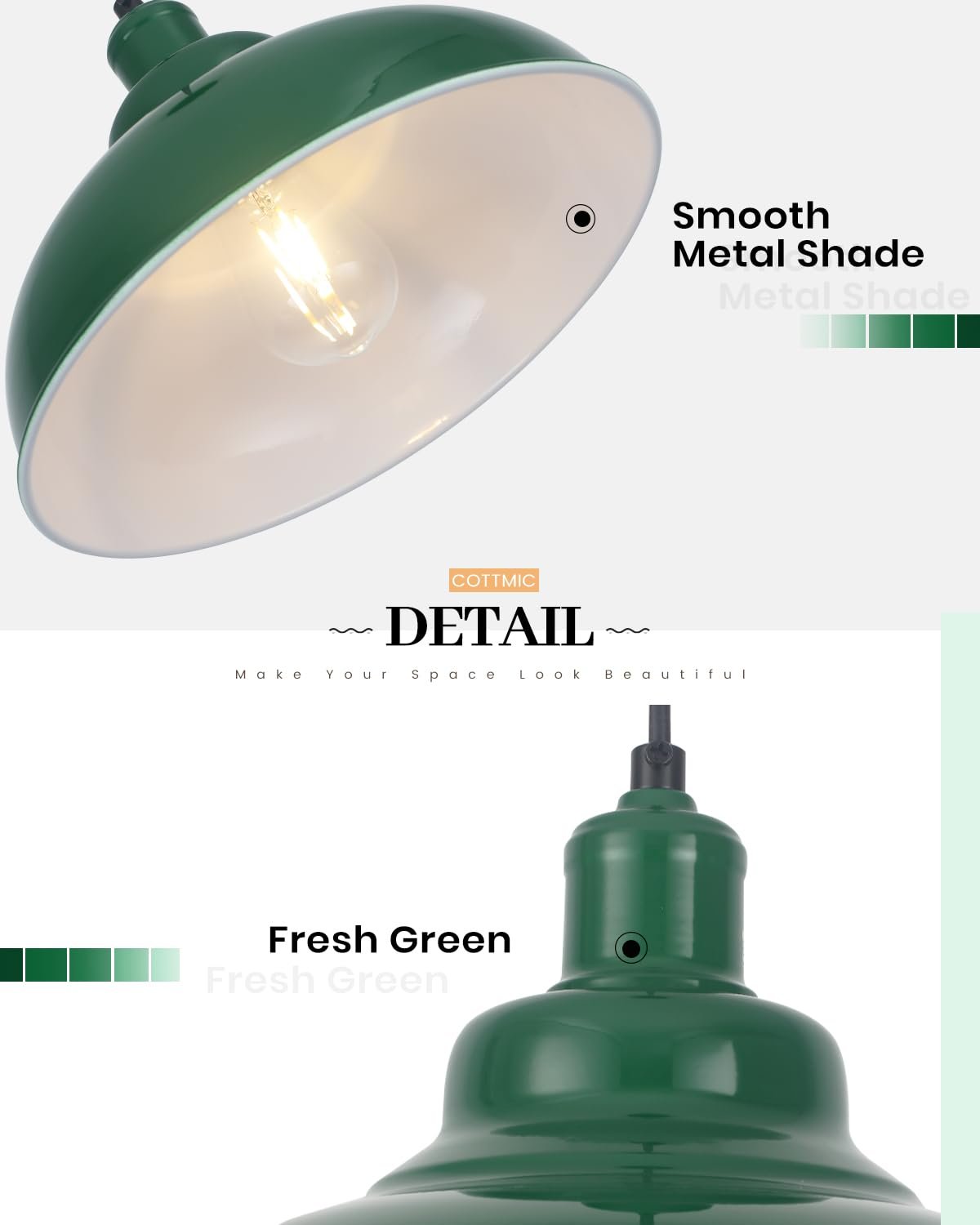 11.4" Green Modern Farmhouse Pendant Light 2-Pack - Image 5