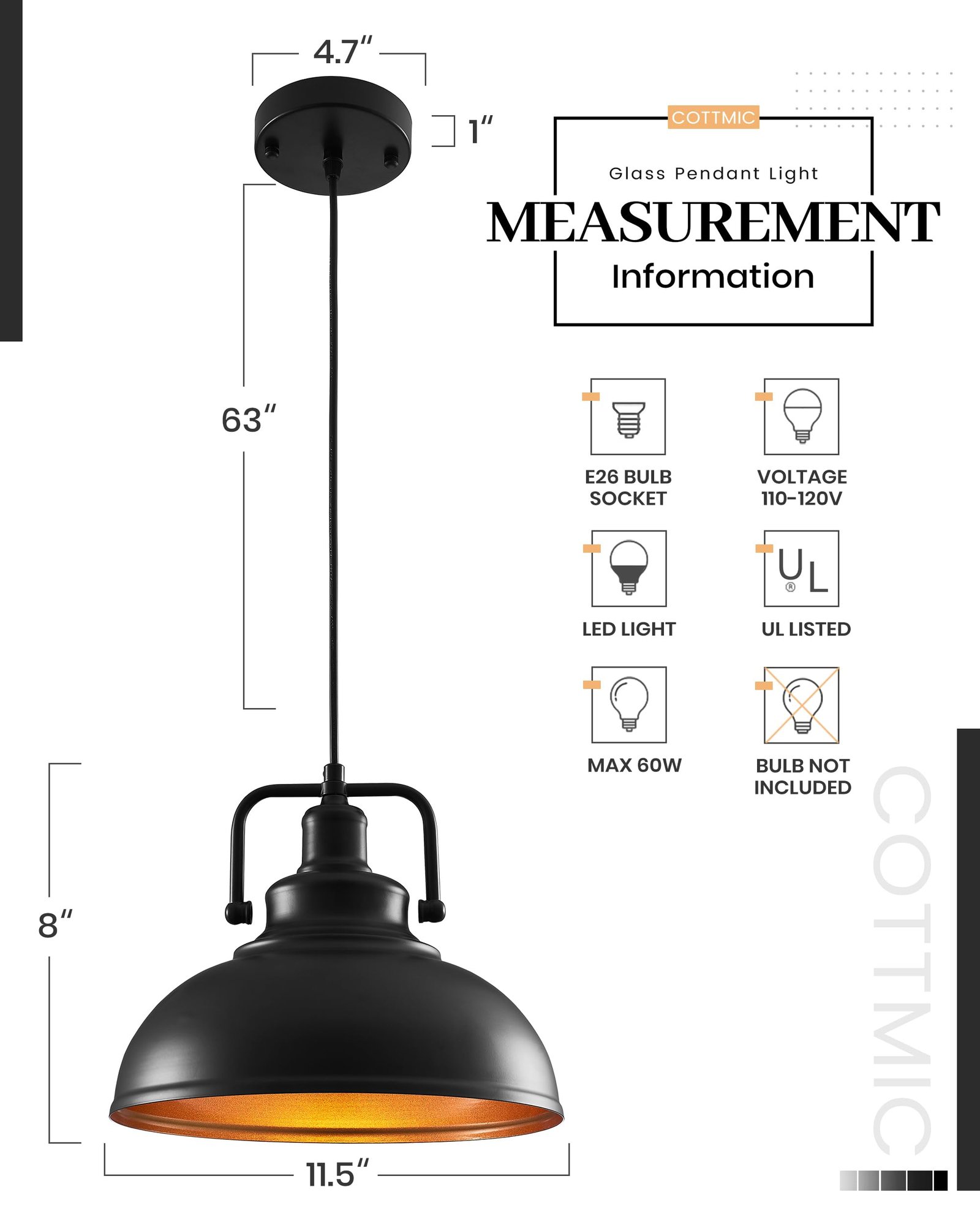 11.4" Black Vintage Farmhouse Pendant Light 2-Pack - Image 7