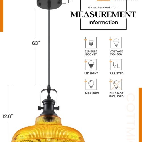 12" Orange Ribbed Glass Farmhouse Pendant Light 2-Pack