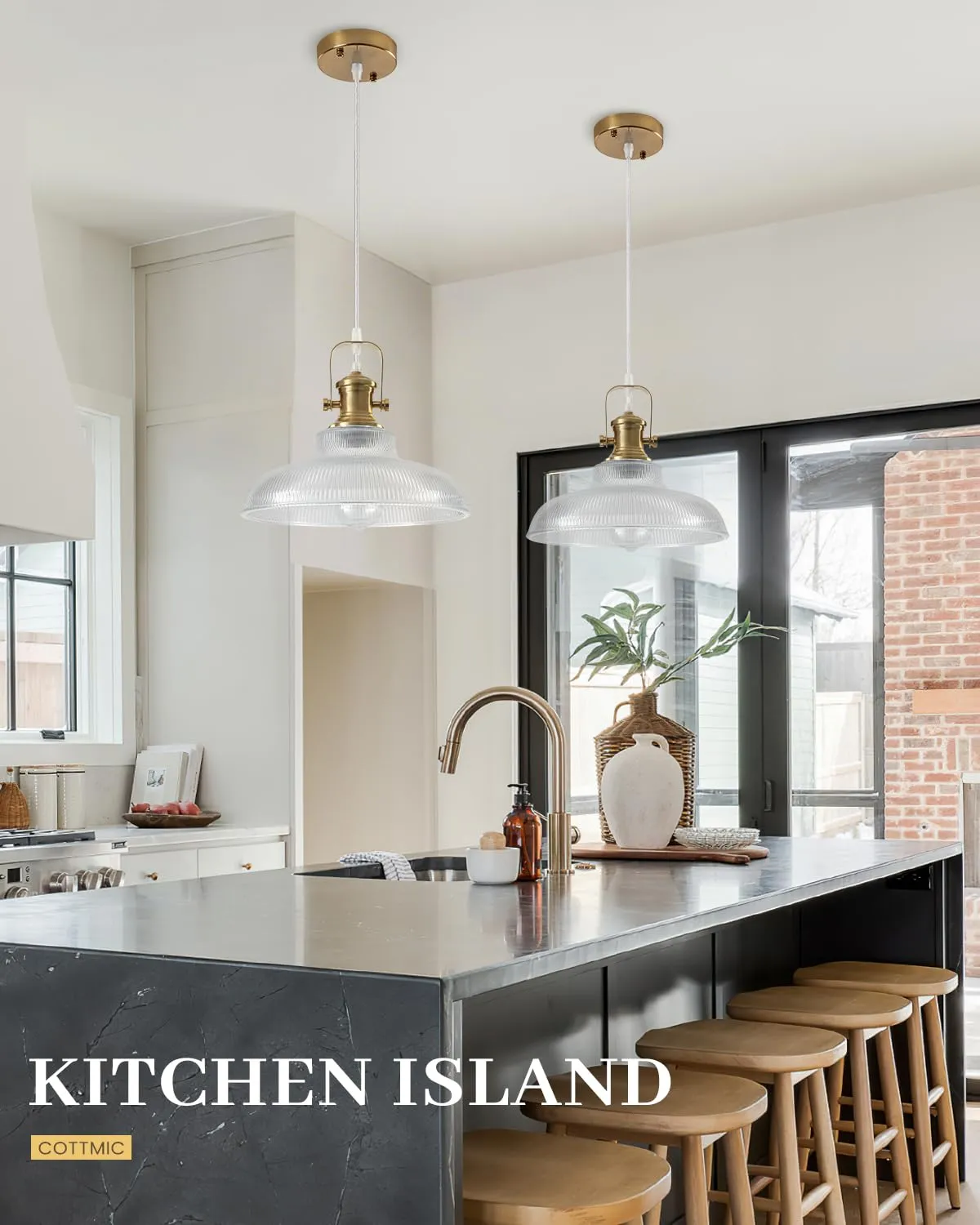 12" Gold Modern Farmhouse Pendant Light 2-Pack - Image 5