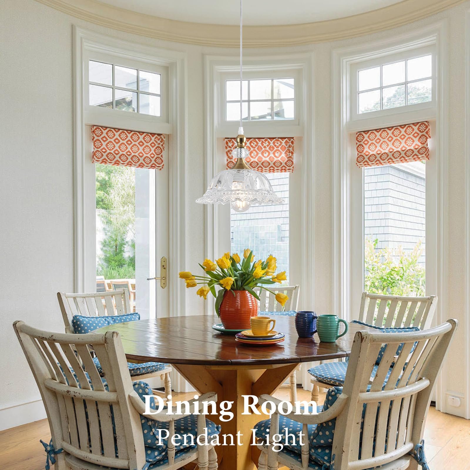 Champagne Bronze Glass Pendant Light with Flower Shade - Image 5