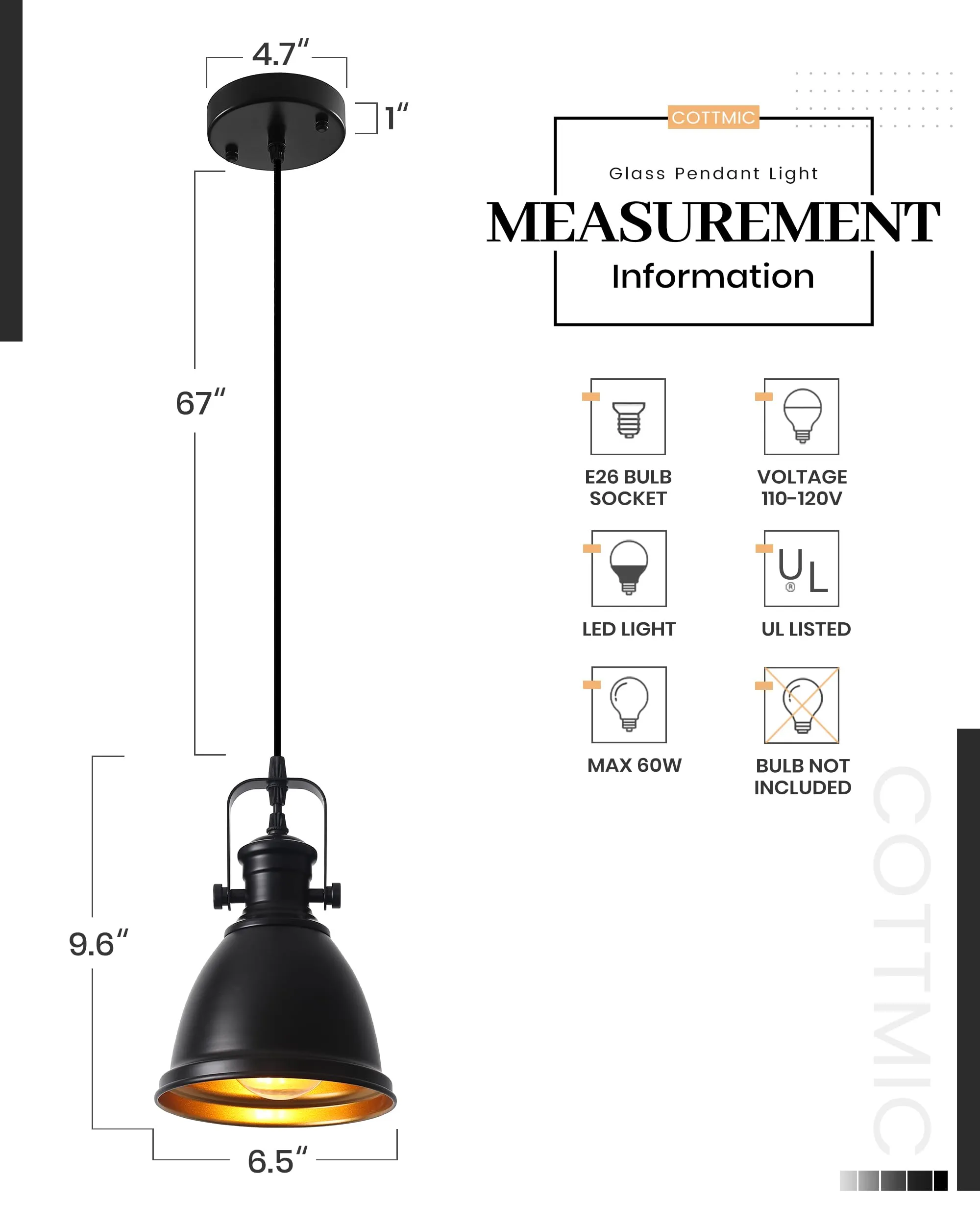 6.5" Black Vintage Farmhouse Pendant Light 3-Pack - Image 6