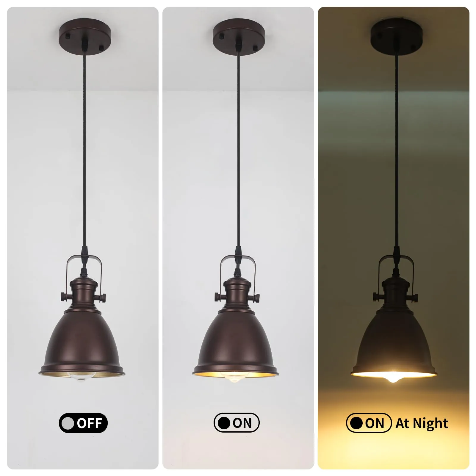6.5" Brown Vintage Farmhouse Pendant Light 3-Pack - Image 3