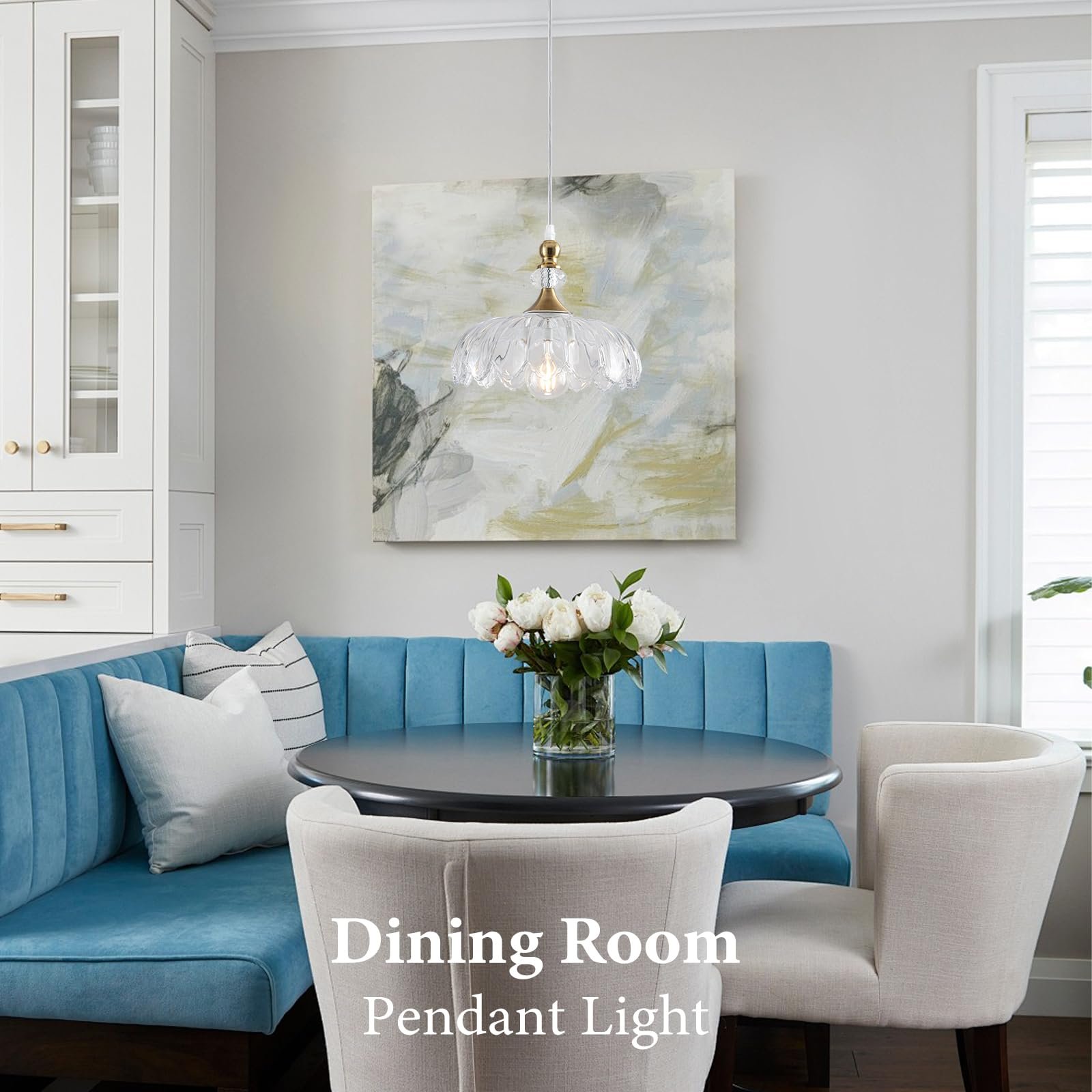 Gold Vintage Pendant Light with Flower Glass Shade - Image 4