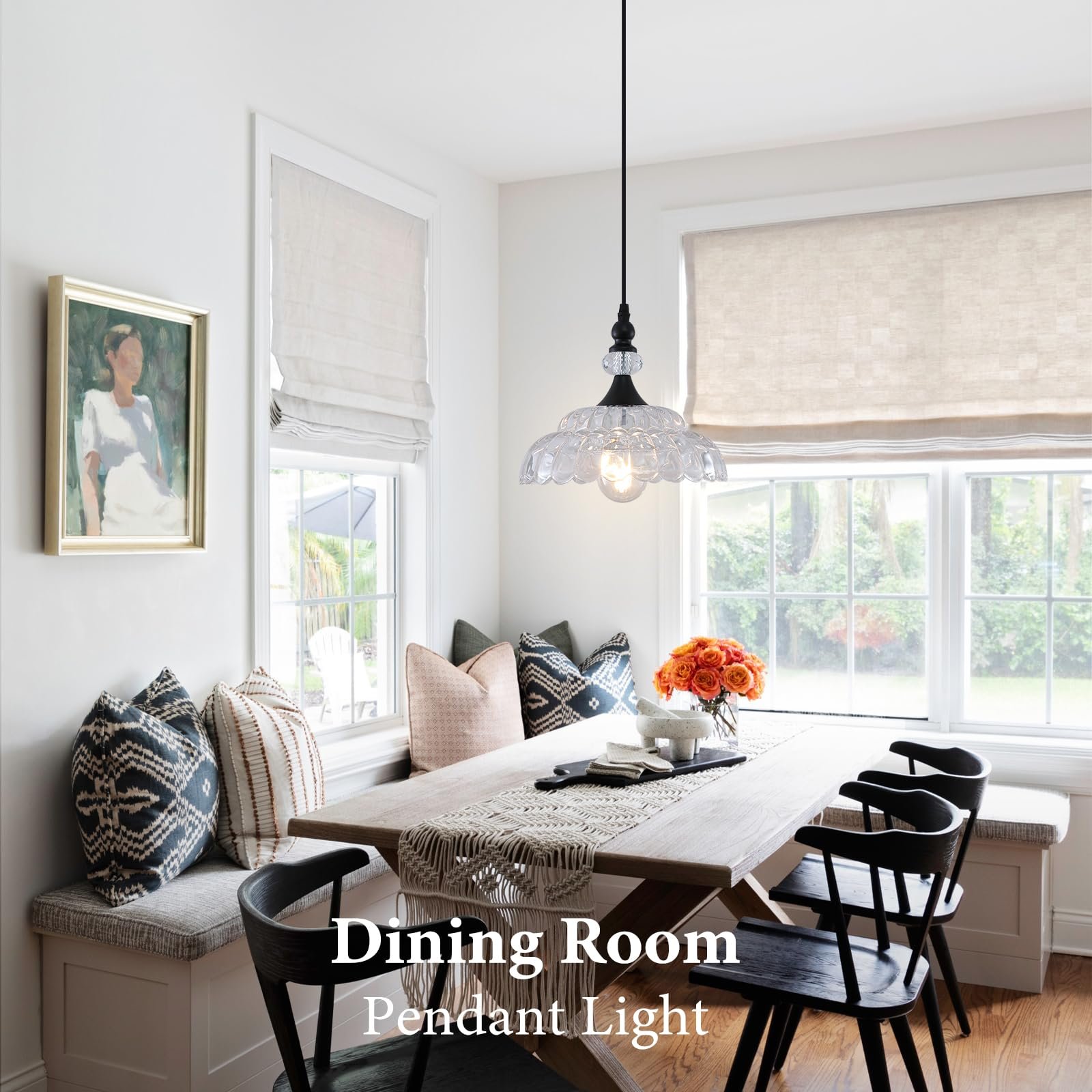 Farmhouse Black Pendant Light with Glass Shade - Image 4