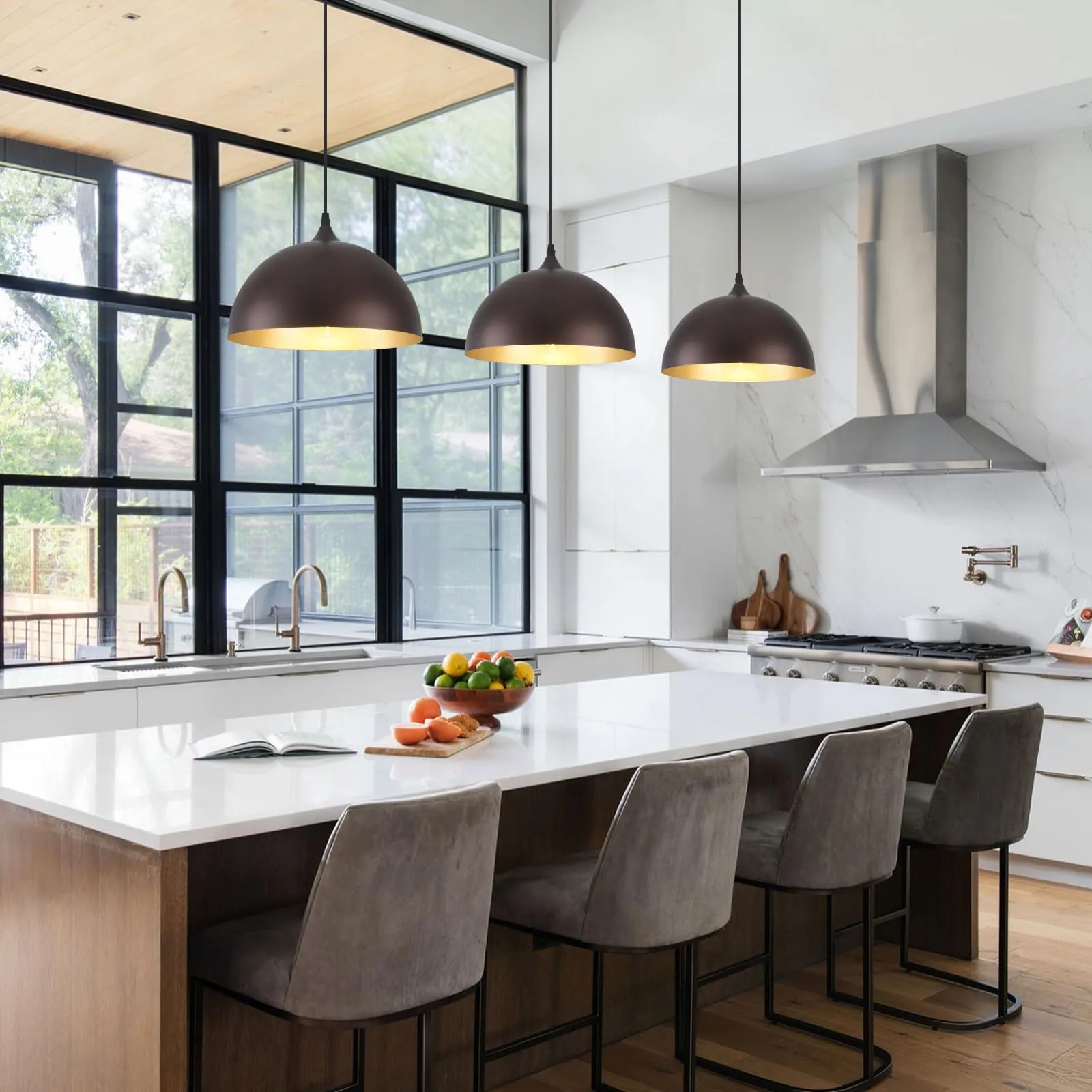 12" Oil-Rubbed Bronze Modern Farmhouse Pendant Light 3-Pack - Image 3